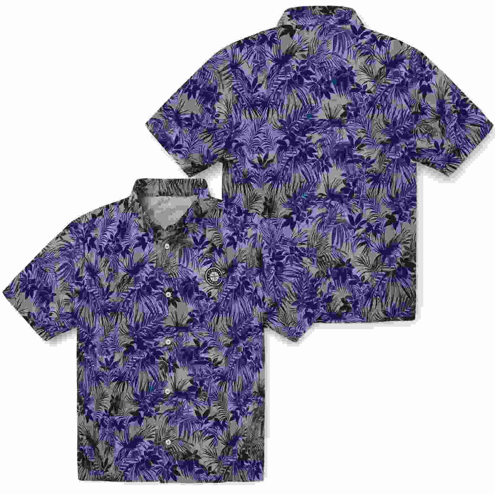 seattle mariners leafy pattern navy blue hawaiian shirt high quality