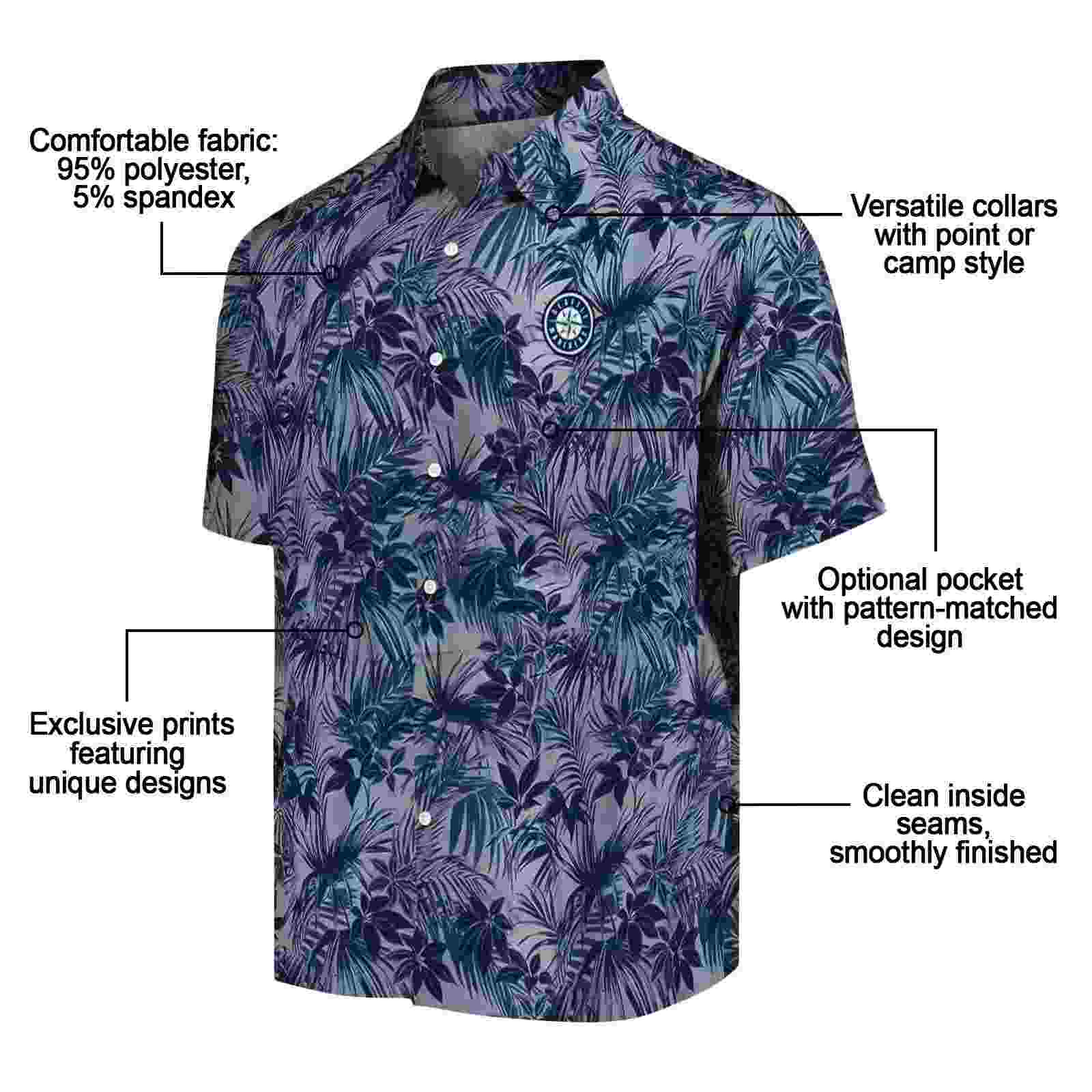 seattle mariners leafy pattern navy blue hawaiian shirt new arrival