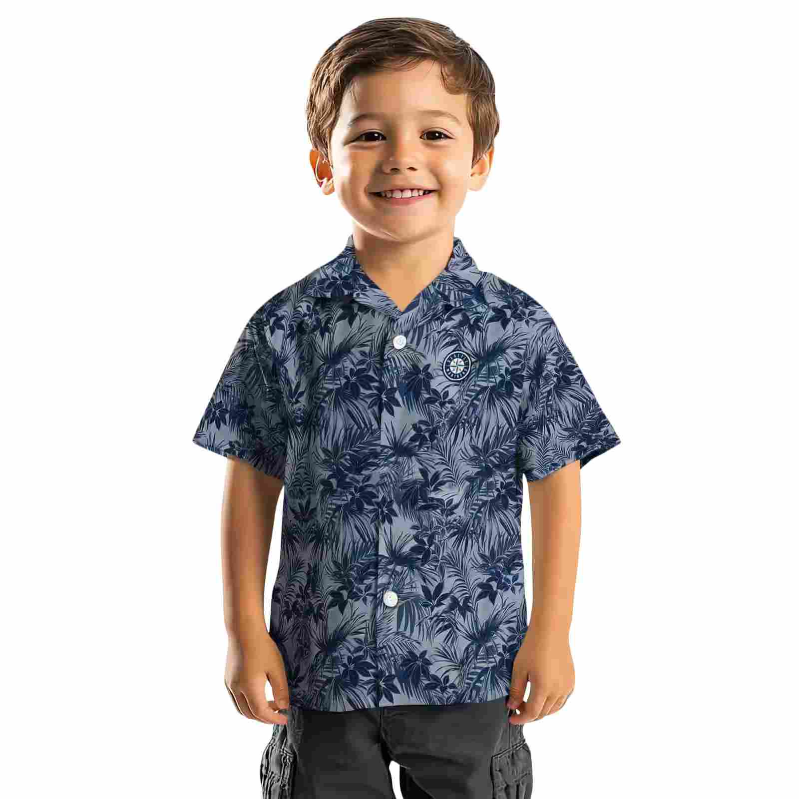 seattle mariners leafy pattern navy blue hawaiian shirt top rated