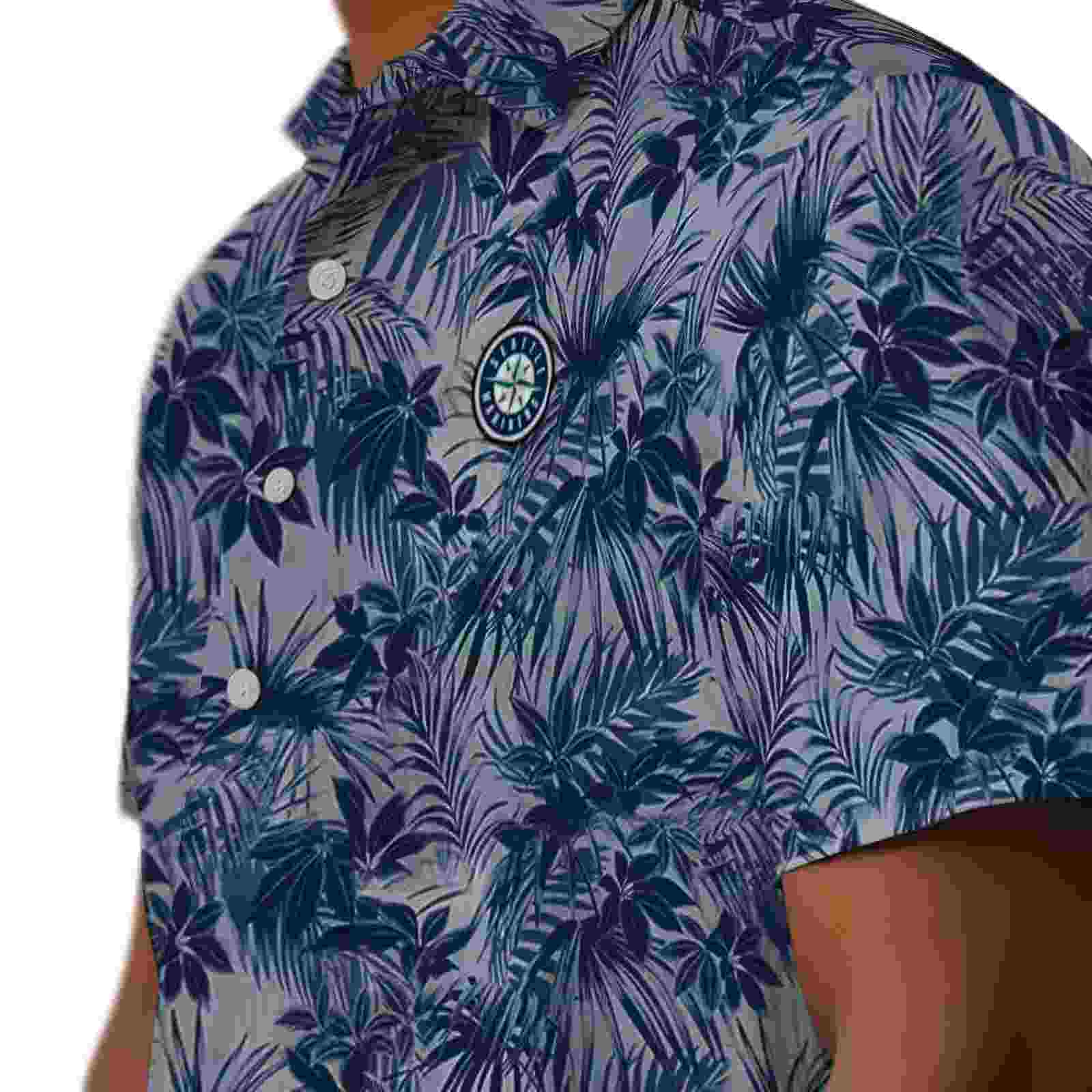 seattle mariners leafy pattern navy blue hawaiian shirt trendy