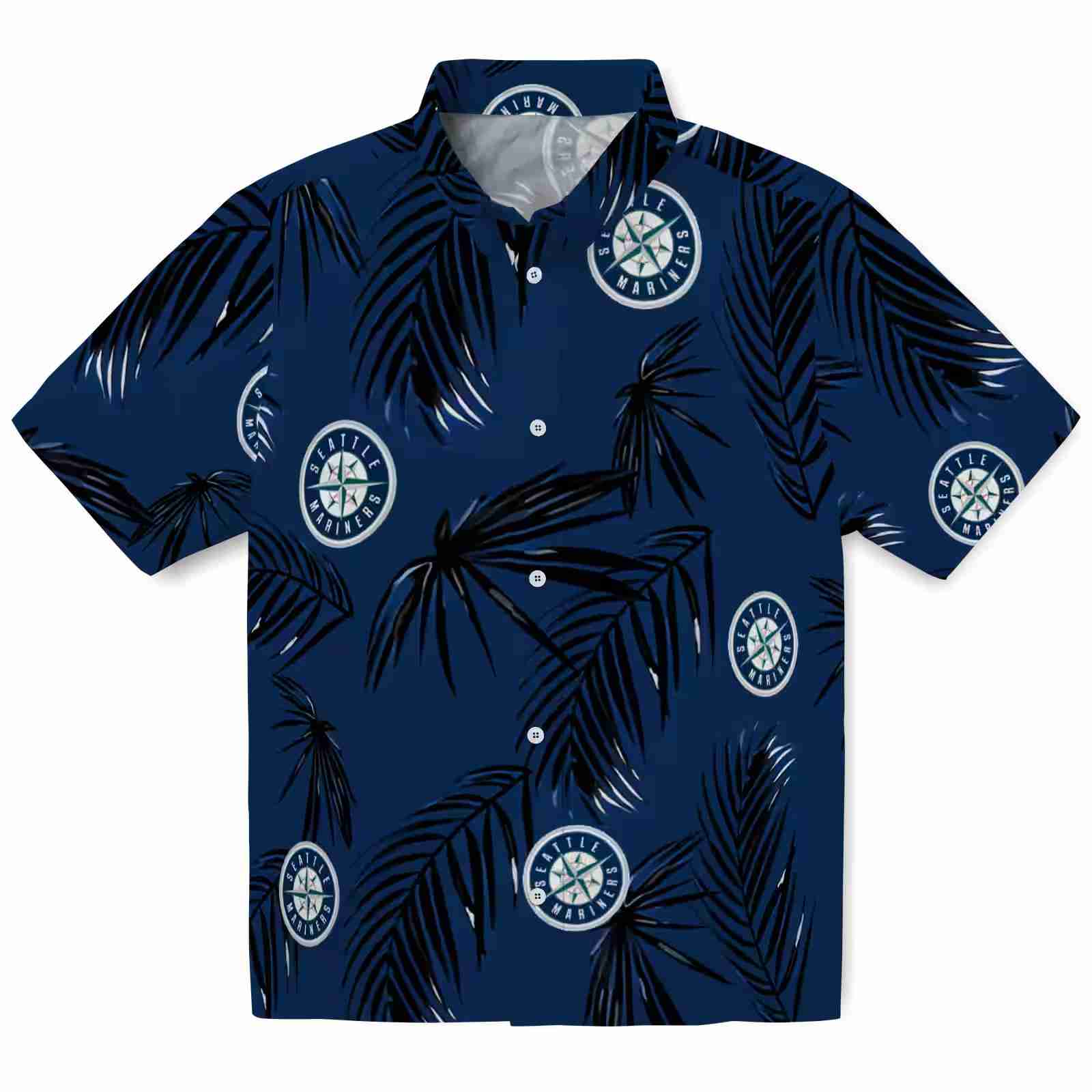 Seattle Mariners Palm Leaf Navy Blue Hawaiian Shirt