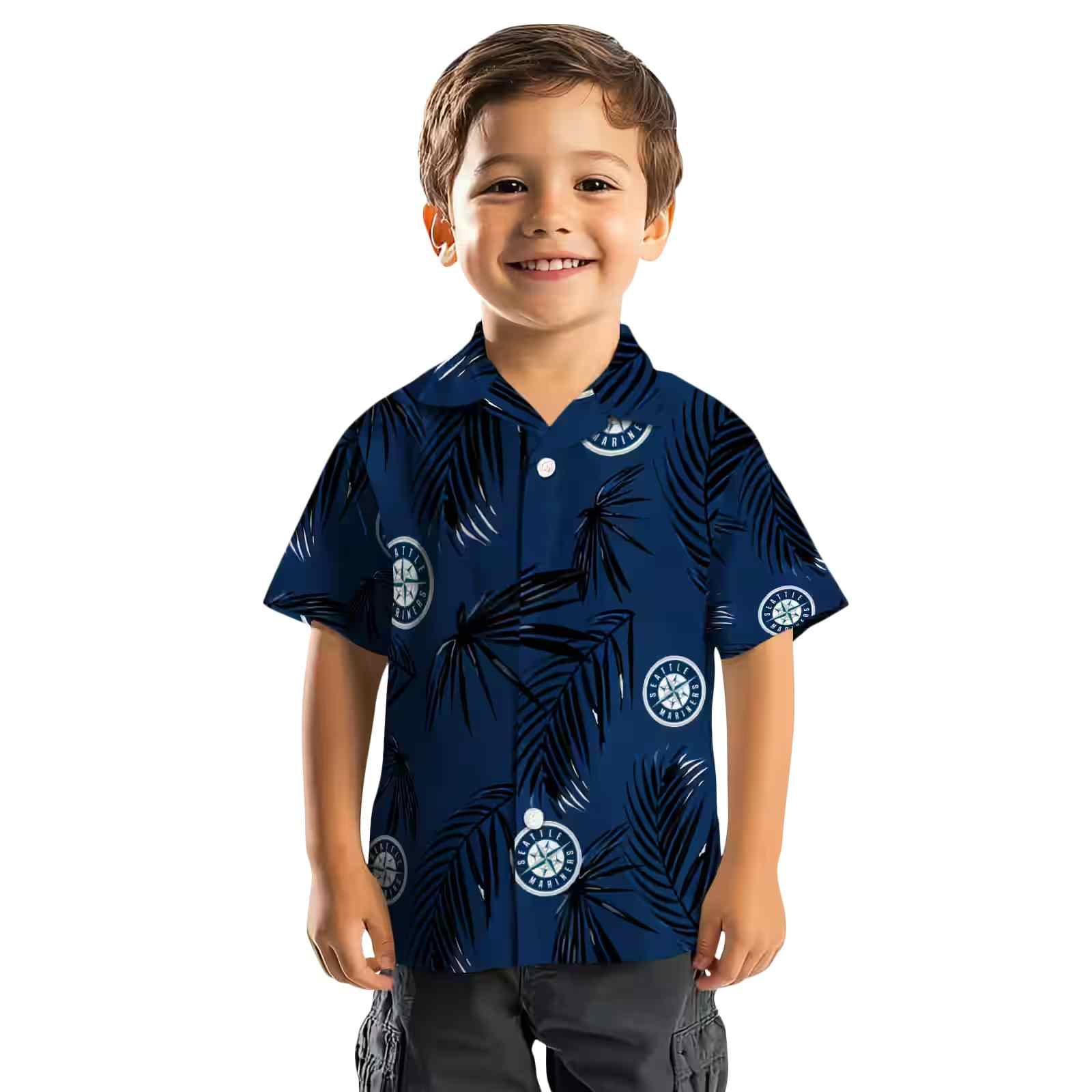 seattle mariners palm leaf navy blue hawaiian shirt top rated