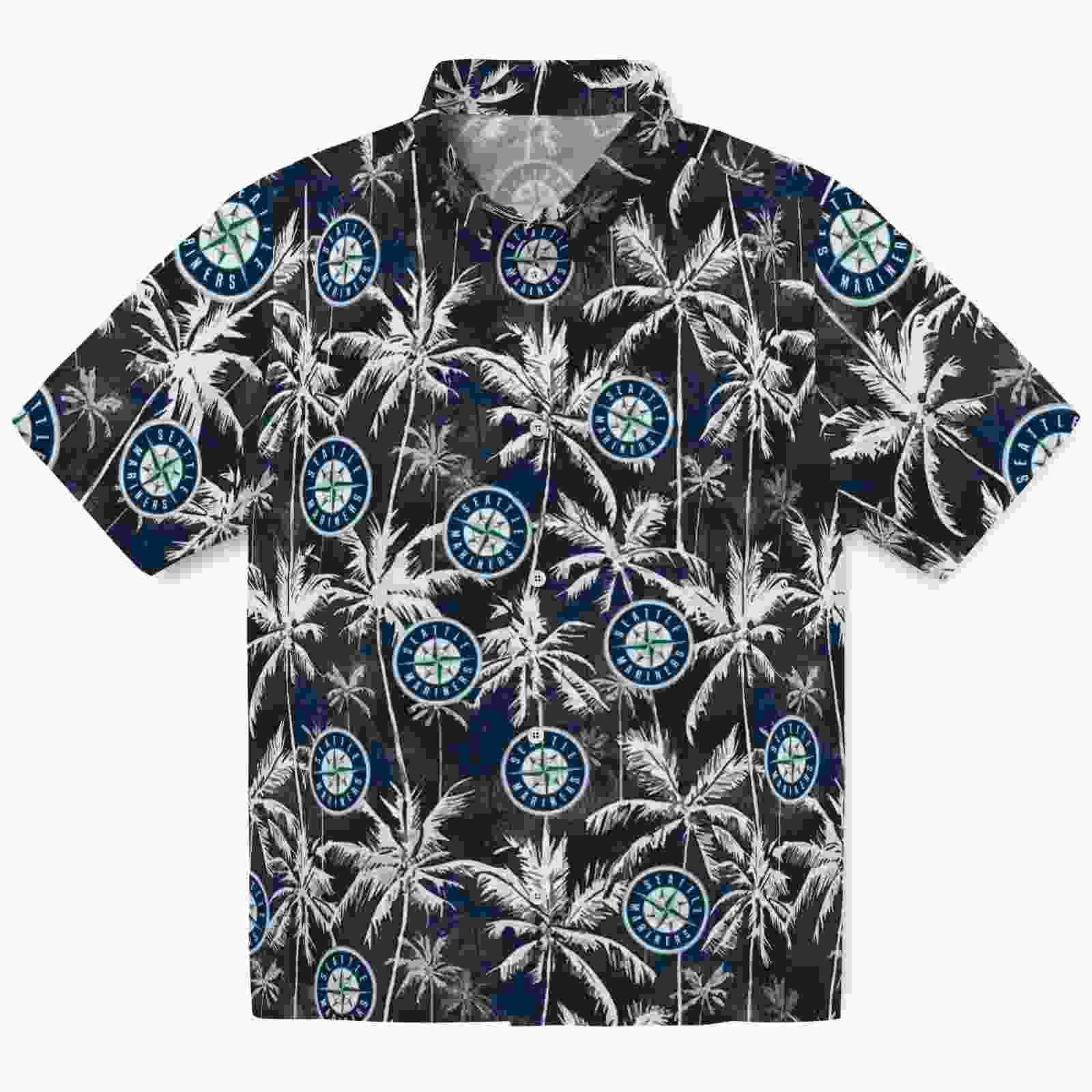 Seattle Mariners Palm Pattern Navy Blue Black Hawaiian Shirt