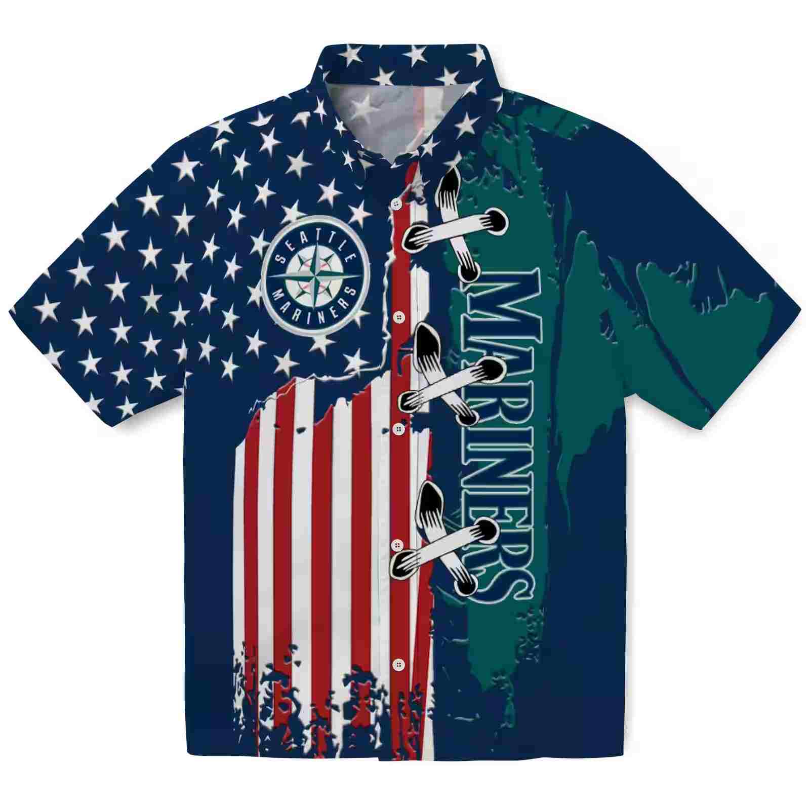 Seattle Mariners Stitched Flag Navy Blue Hawaiian Shirt