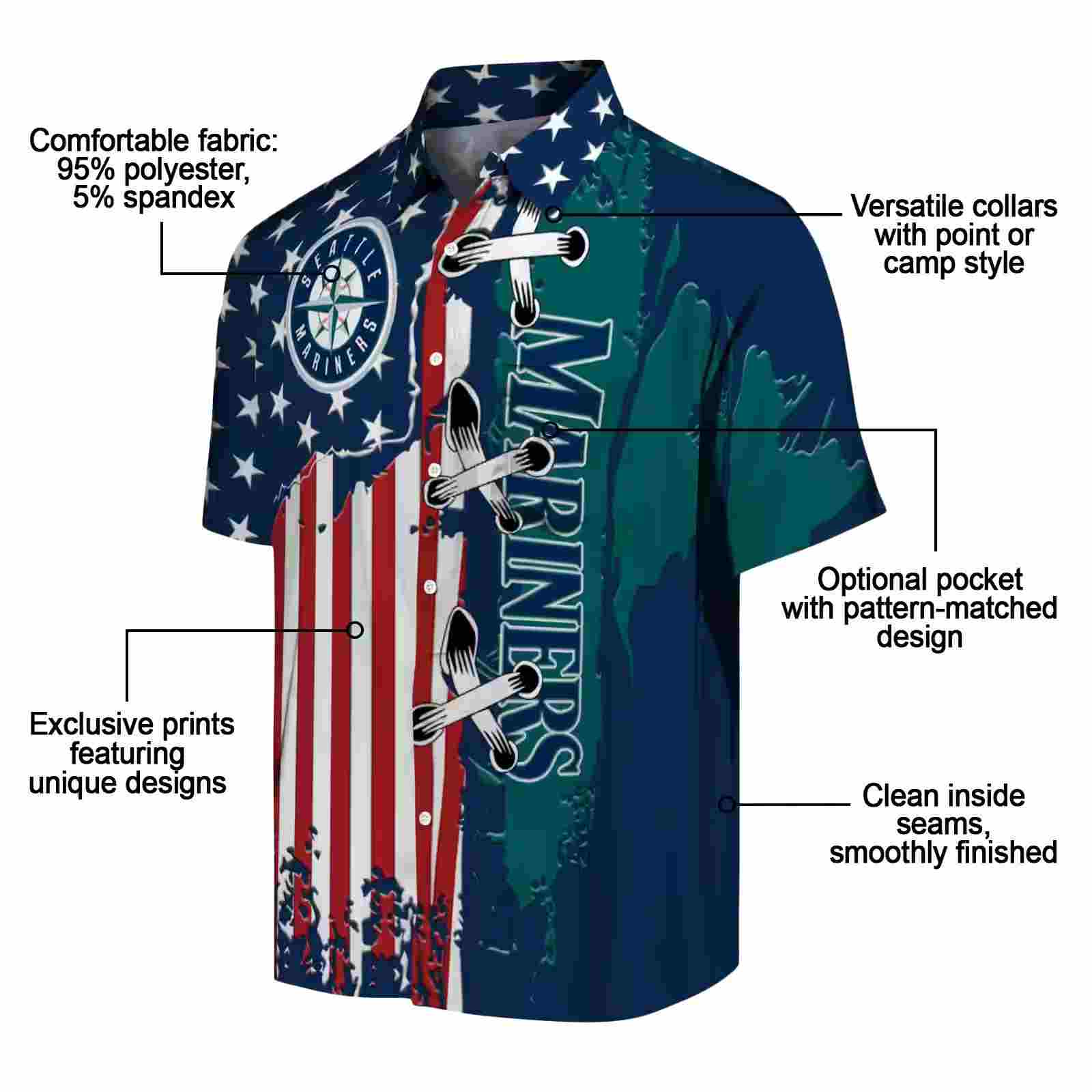 seattle mariners stitched flag navy blue hawaiian shirt new arrival