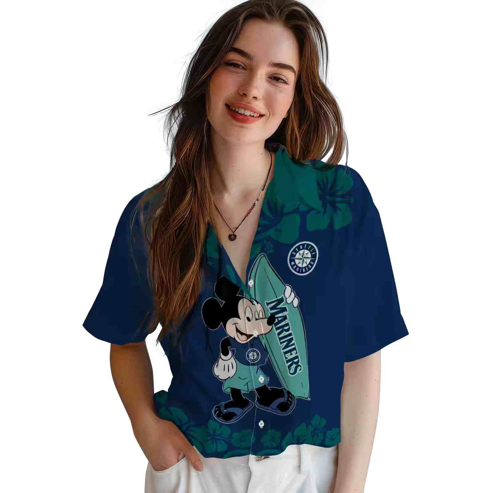 seattle mariners surfing mickey navy blue hawaiian shirt latest model