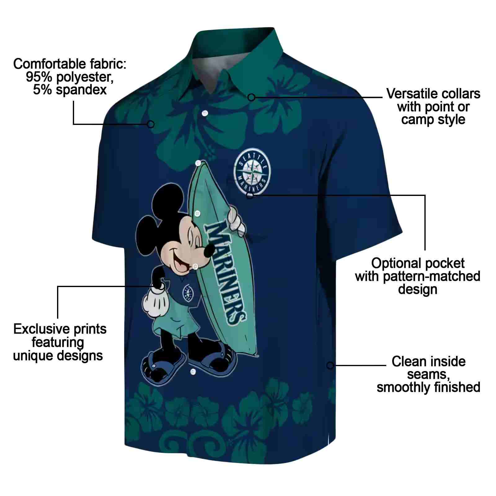 seattle mariners surfing mickey navy blue hawaiian shirt new arrival