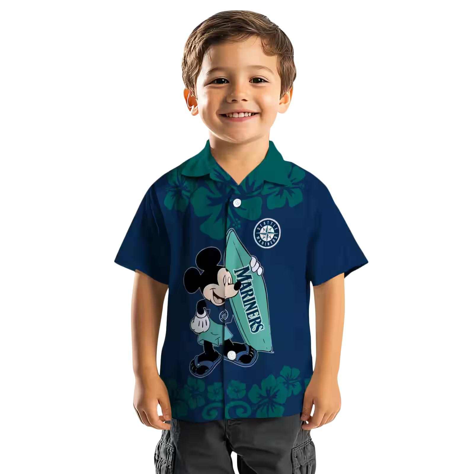 seattle mariners surfing mickey navy blue hawaiian shirt top rated