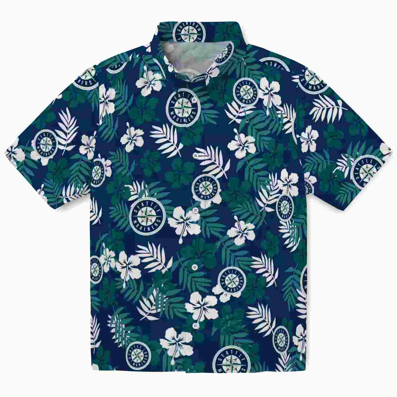 Seattle Mariners Tropical Floral Navy Blue Hawaiian Shirt