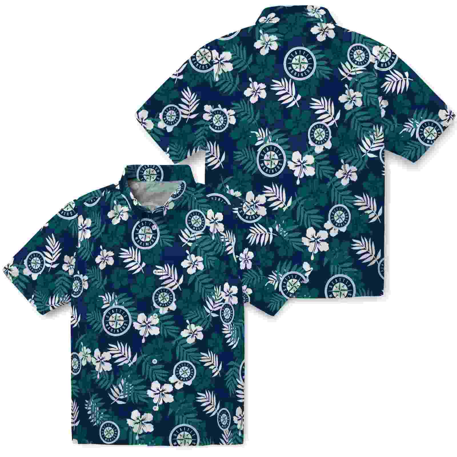 seattle mariners tropical floral navy blue hawaiian shirt high quality