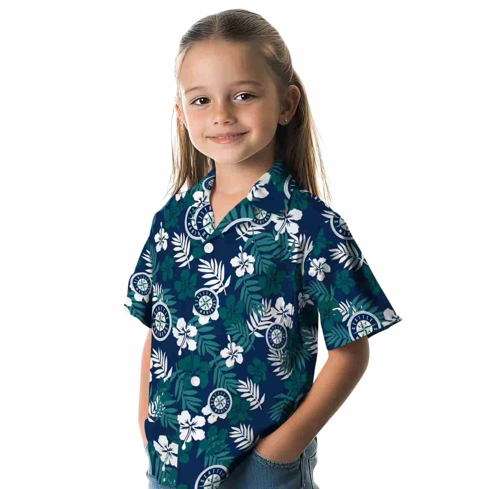 seattle mariners tropical floral navy blue hawaiian shirt premium grade