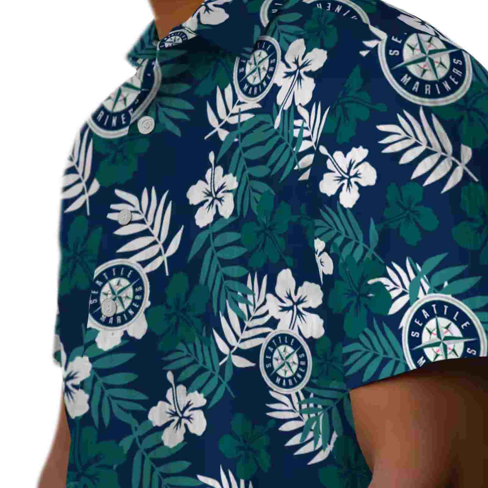 seattle mariners tropical floral navy blue hawaiian shirt trendy