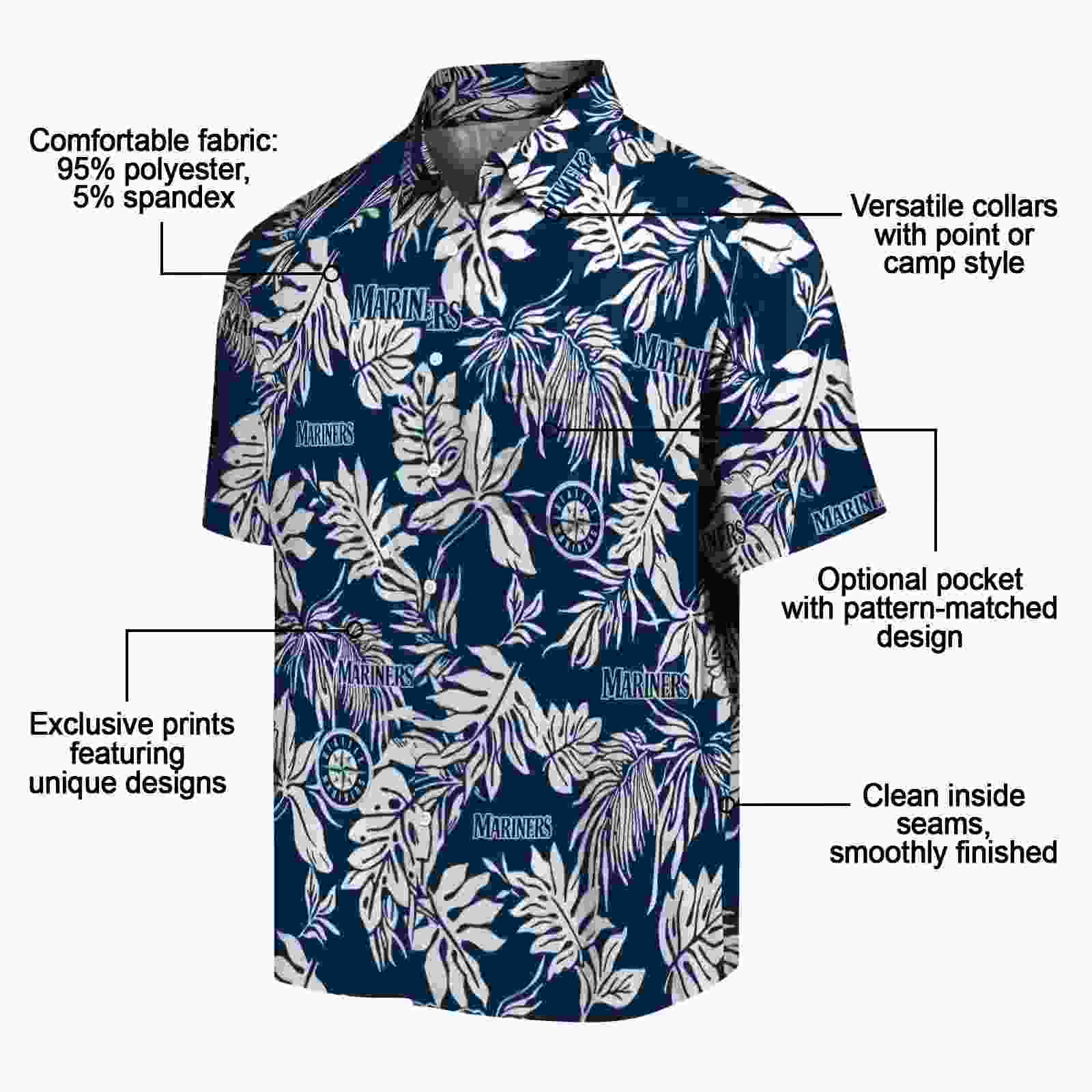 seattle mariners tropical leaf navy blue white hawaiian shirt new arrival