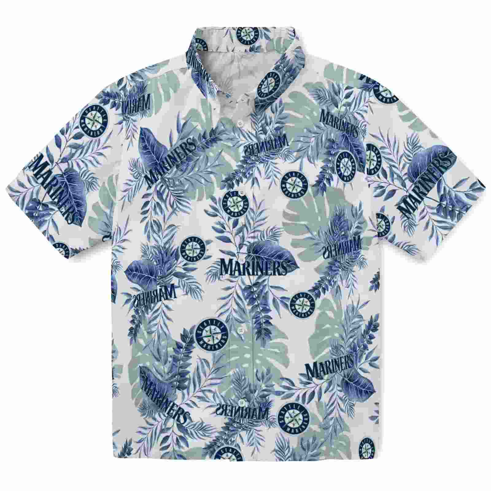 Seattle Mariners Tropical Leaves White Hawaiian Shirt