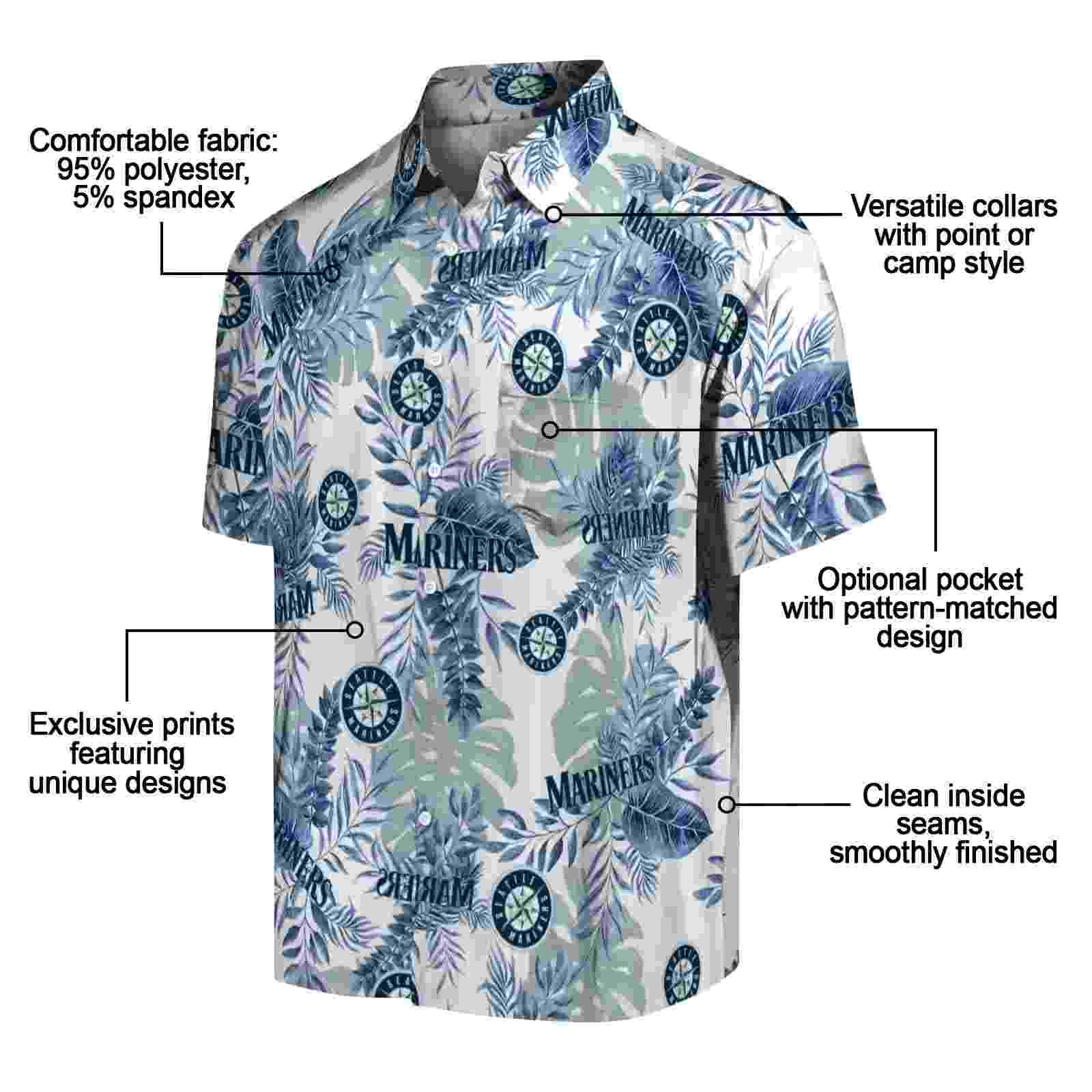 seattle mariners tropical leaves white hawaiian shirt new arrival