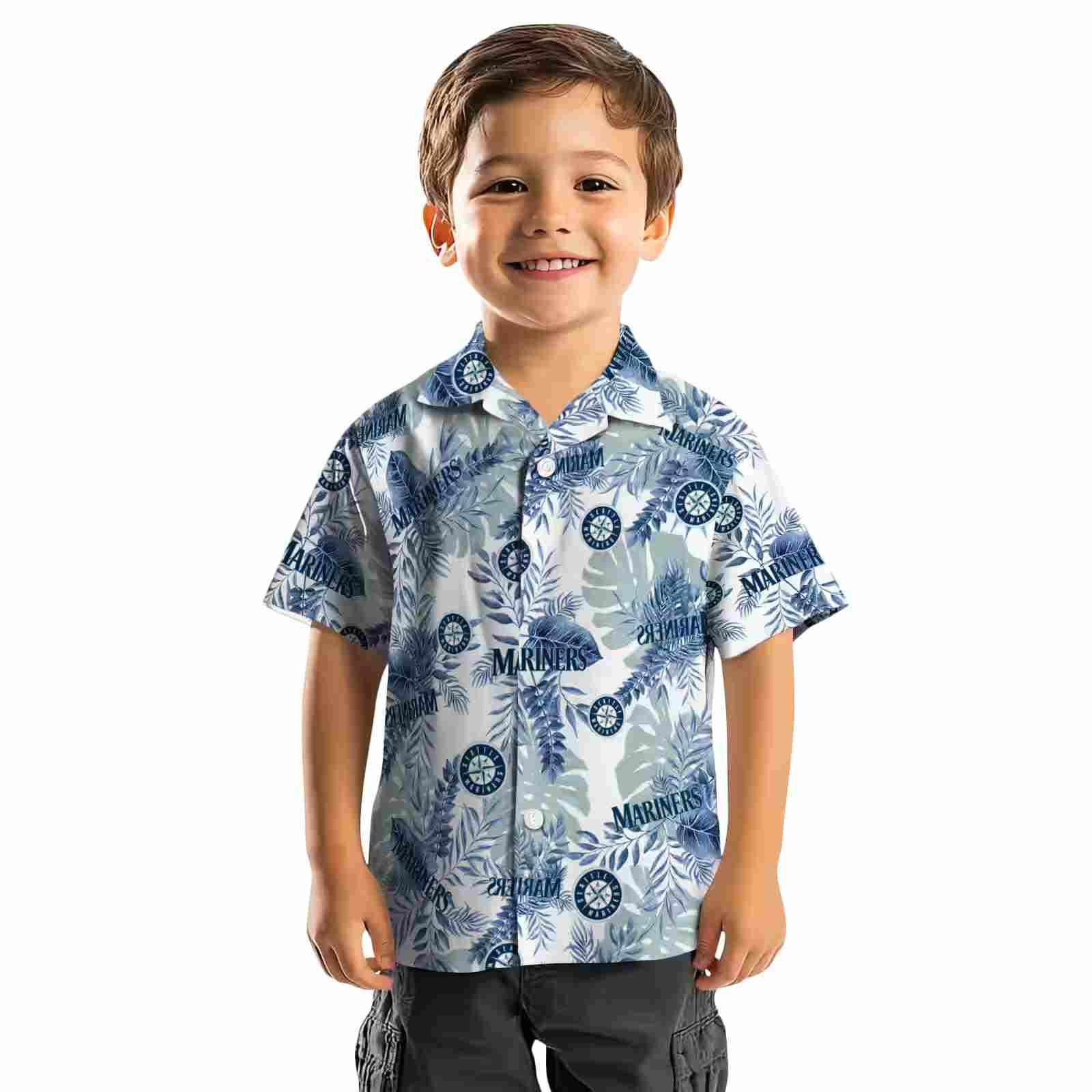 seattle mariners tropical leaves white hawaiian shirt top rated