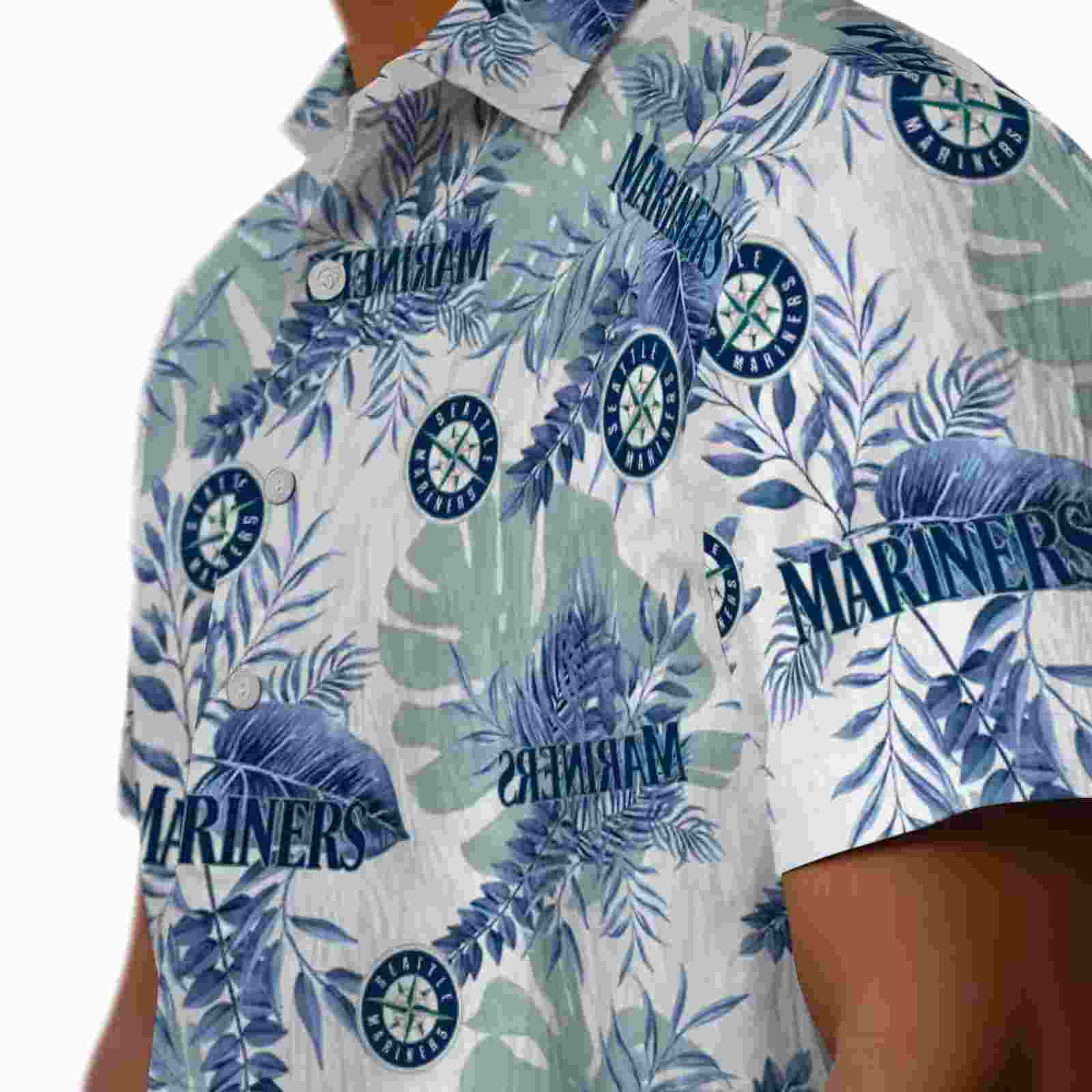 seattle mariners tropical leaves white hawaiian shirt trendy