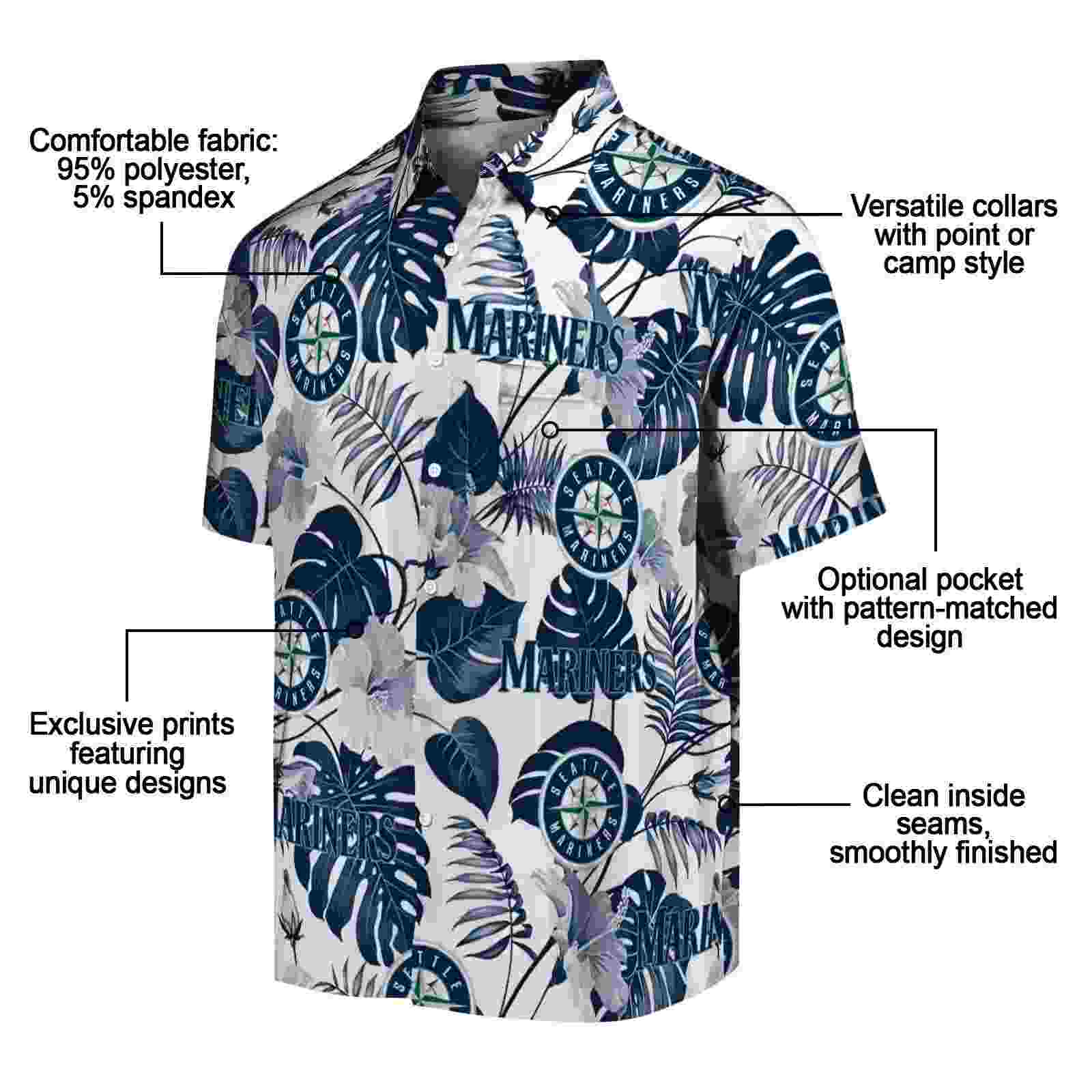 seattle mariners tropical plants navy blue white hawaiian shirt new arrival