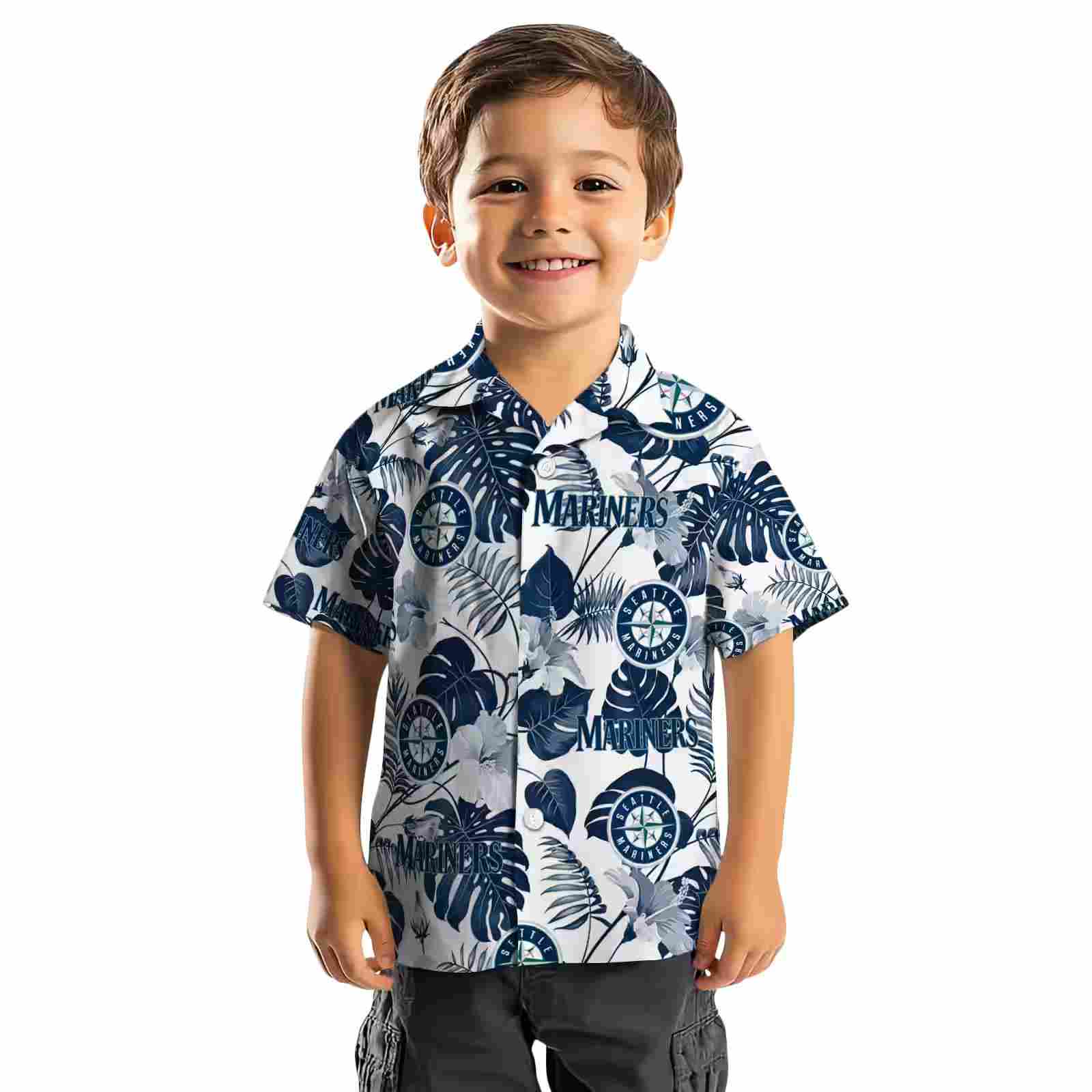 seattle mariners tropical plants navy blue white hawaiian shirt top rated