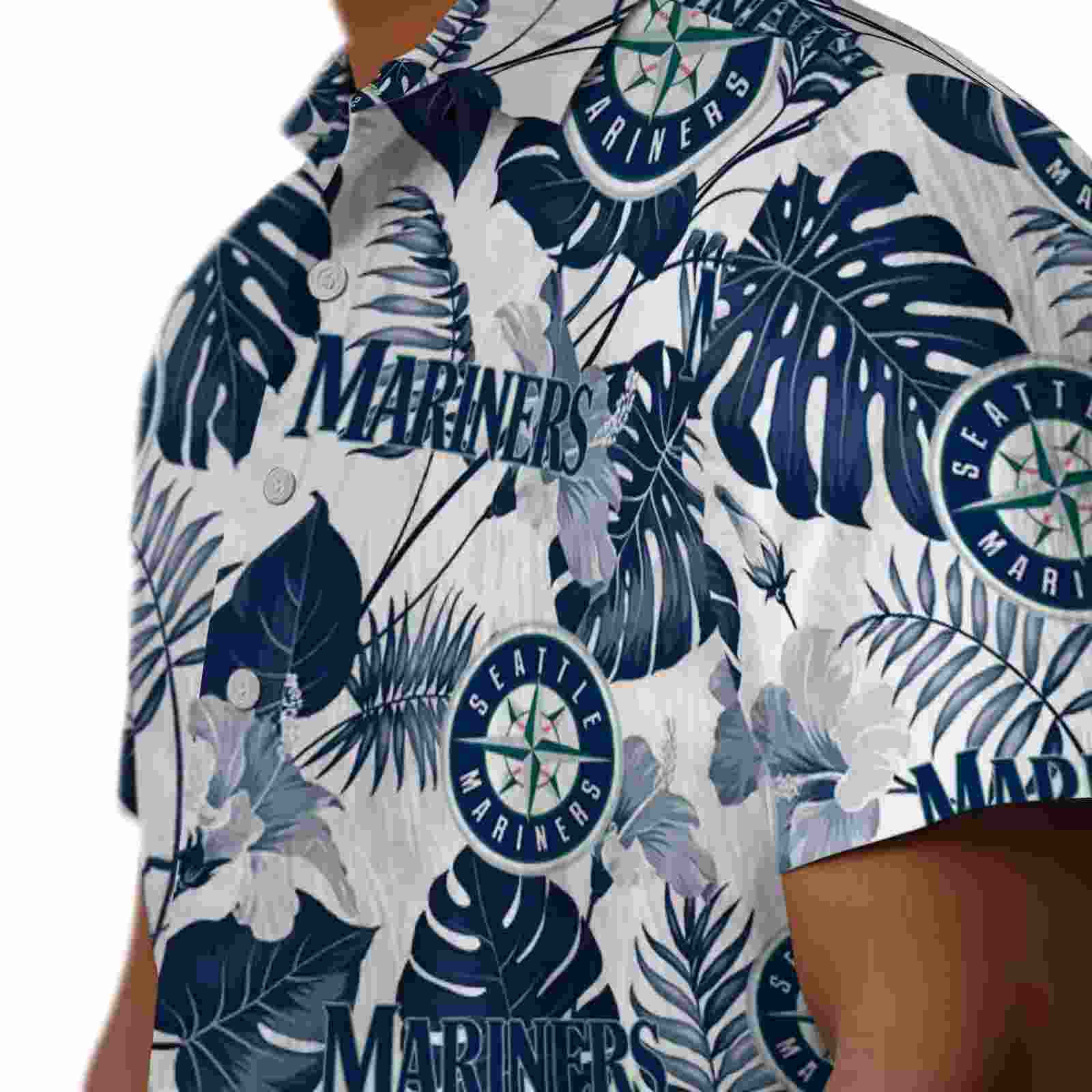 seattle mariners tropical plants navy blue white hawaiian shirt trendy