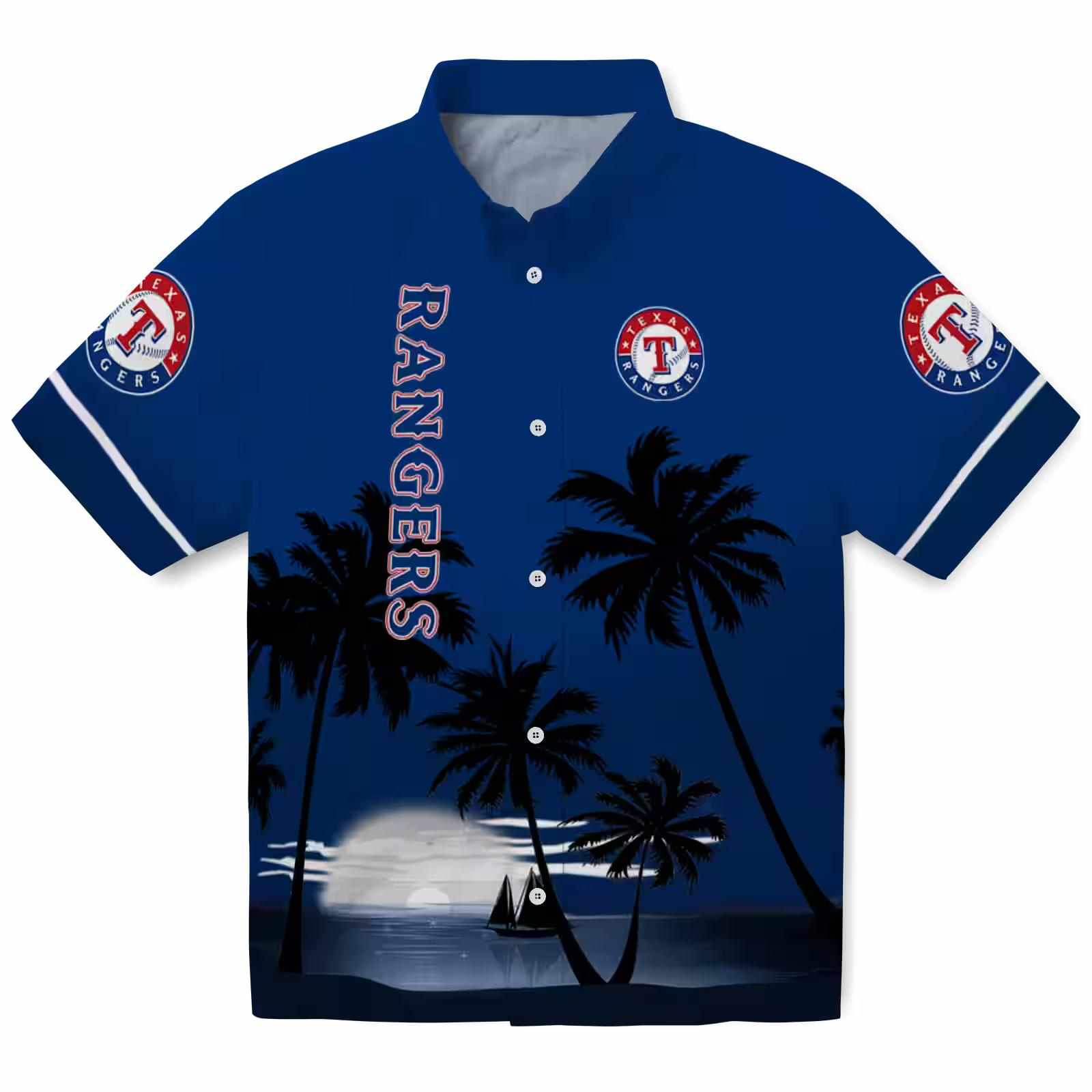 Texas Rangers Beach Sunset Blue Black Hawaiian Shirt