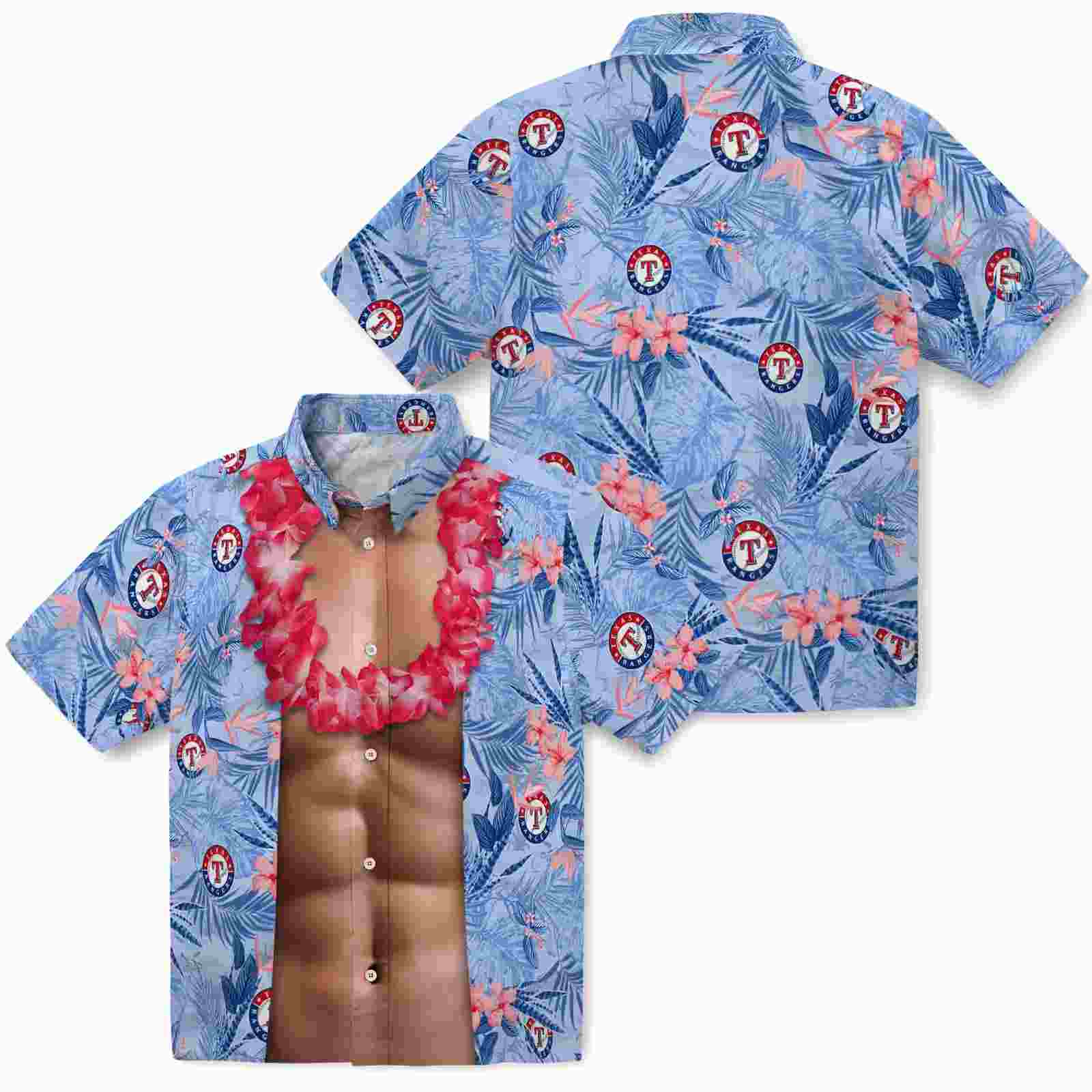 texas rangers chest illusion blue hawaiian shirt high quality