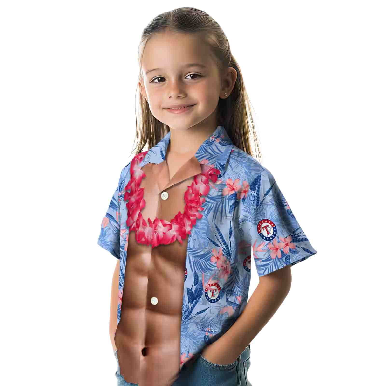 texas rangers chest illusion blue hawaiian shirt premium grade