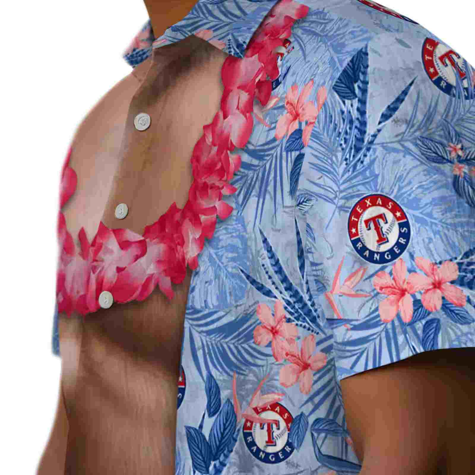 texas rangers chest illusion blue hawaiian shirt trendy