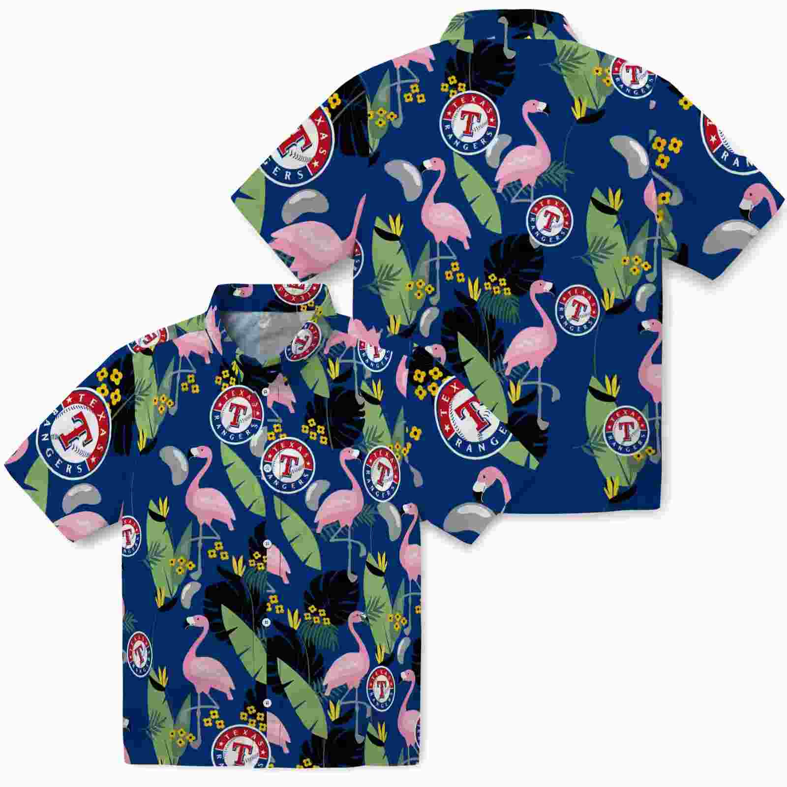 texas rangers flamingo leaves blue hawaiian shirt high quality