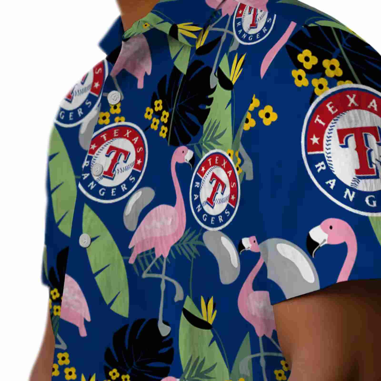 texas rangers flamingo leaves blue hawaiian shirt trendy