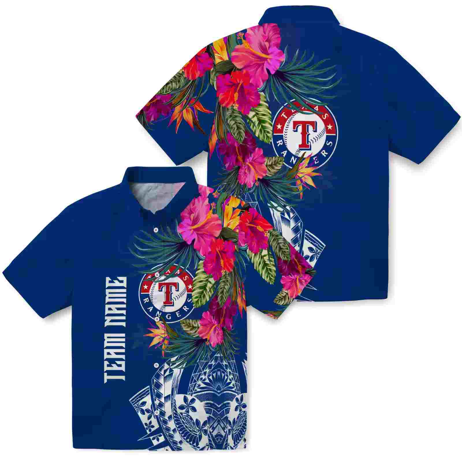 texas rangers floral polynesian blue hawaiian shirt high quality