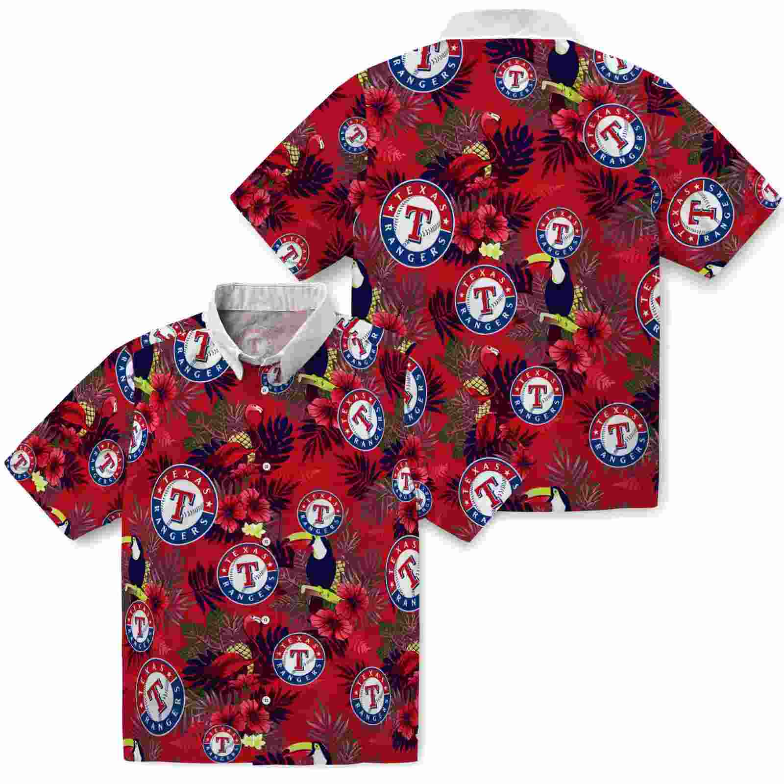 texas rangers floral toucan blue red hawaiian shirt high quality