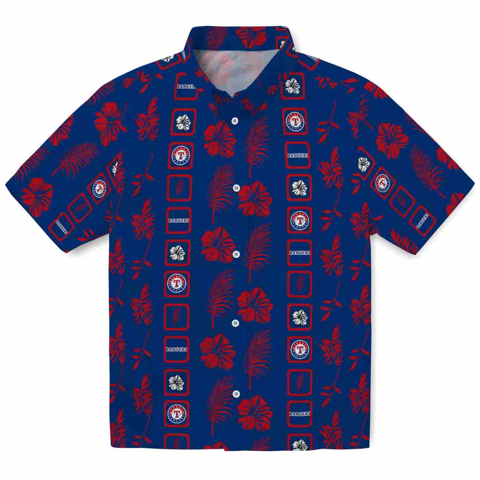 Texas Rangers Framed Floral Blue Hawaiian Shirt