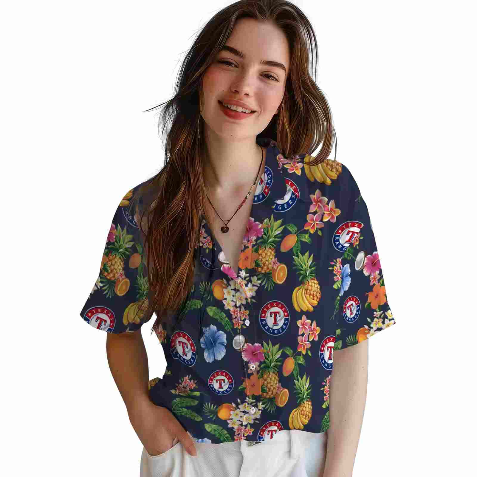 texas rangers hibiscus and fruit navy blue hawaiian shirt latest model