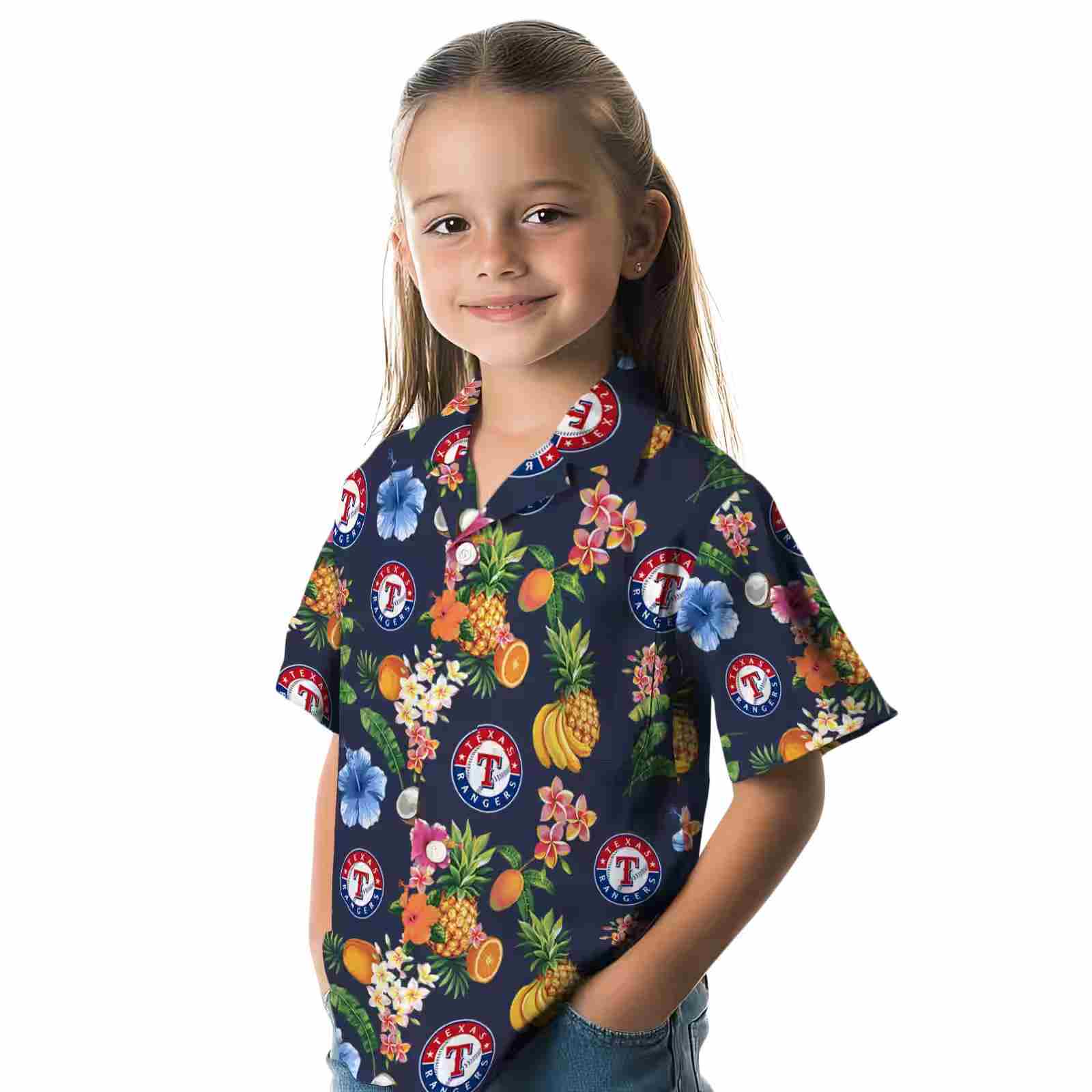 texas rangers hibiscus and fruit navy blue hawaiian shirt premium grade