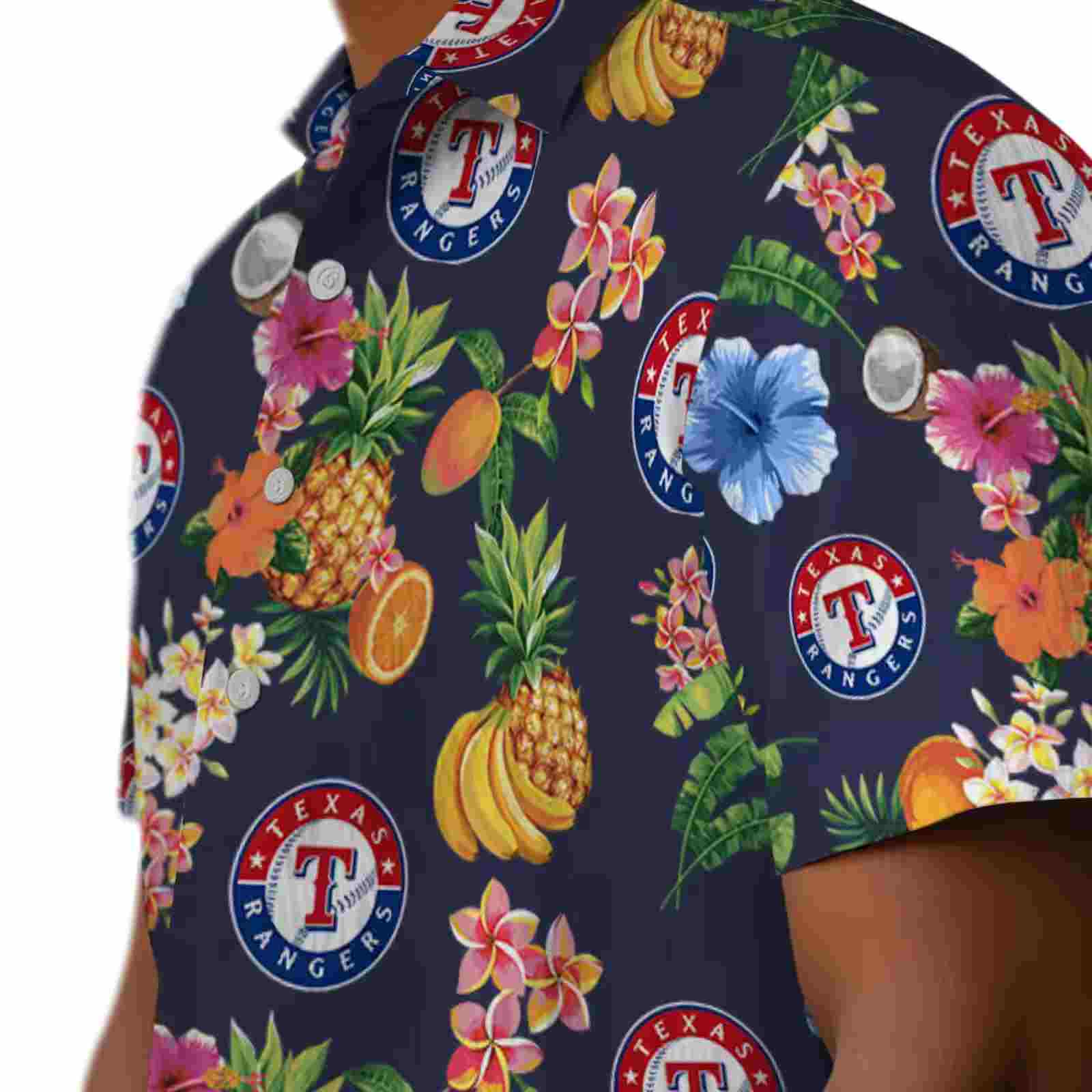 texas rangers hibiscus and fruit navy blue hawaiian shirt trendy