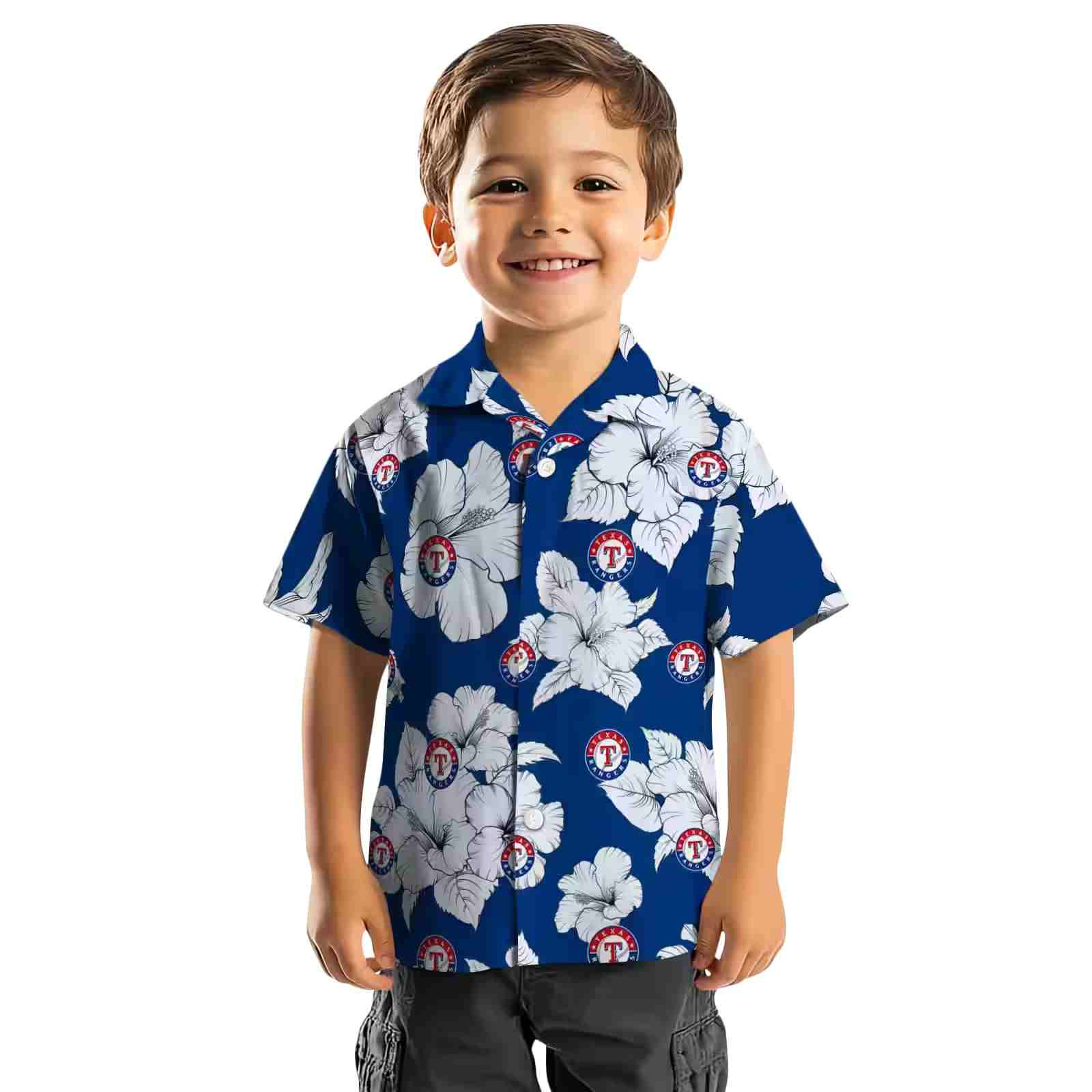 texas rangers hibiscus blooms blue white hawaiian shirt top rated