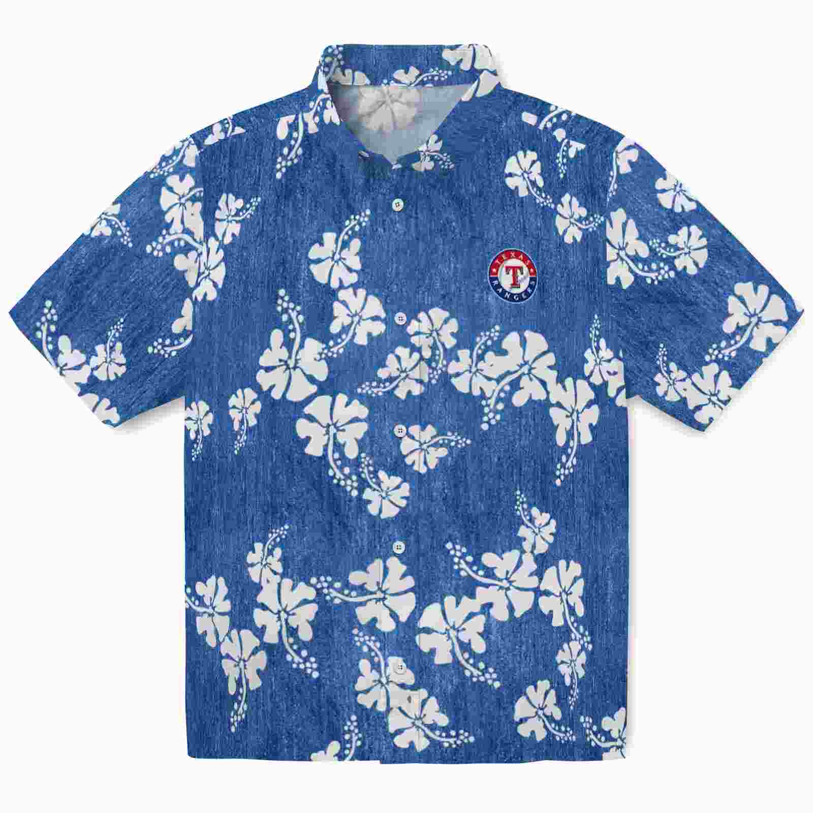 Texas Rangers Hibiscus Clusters Blue Hawaiian Shirt