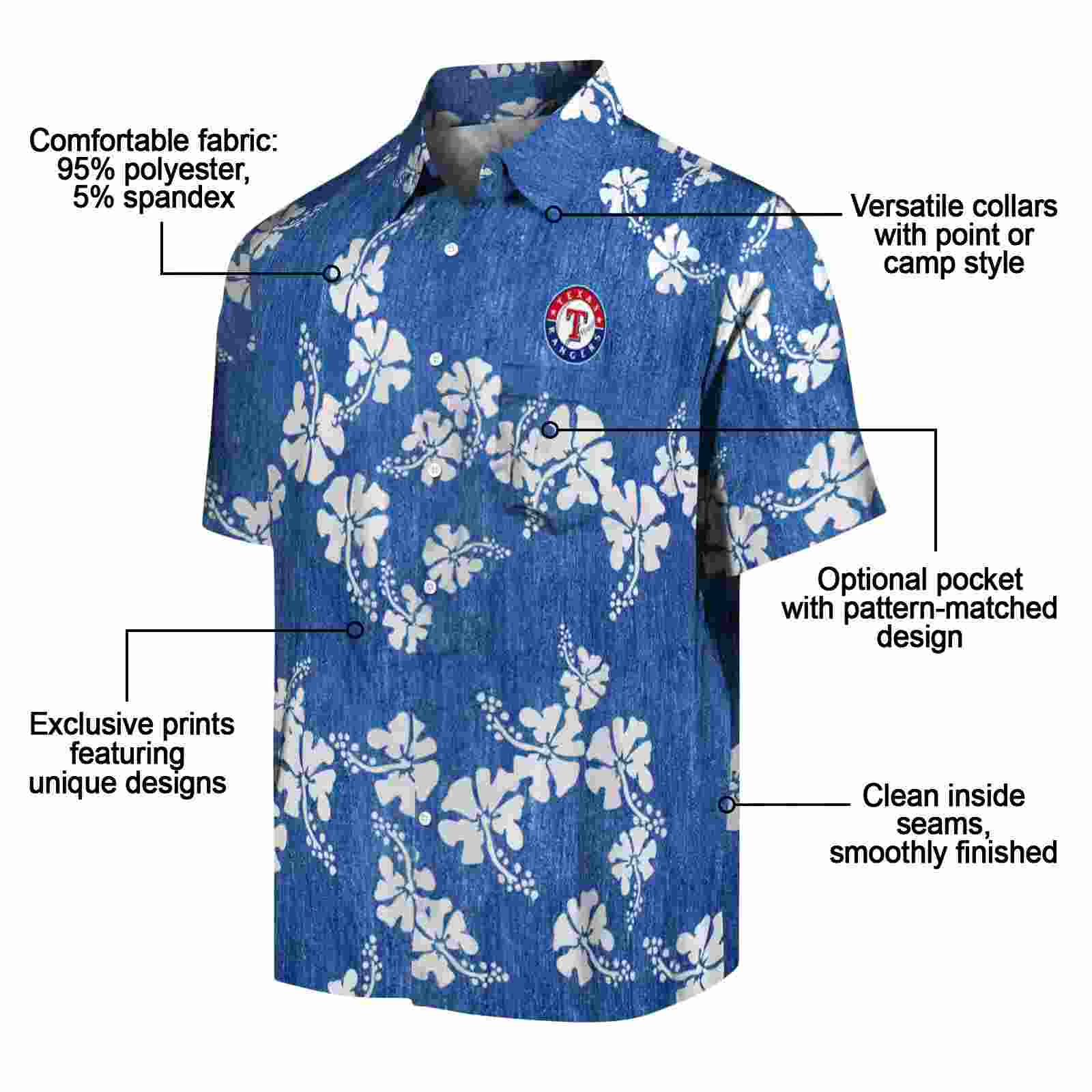 texas rangers hibiscus clusters blue hawaiian shirt new arrival