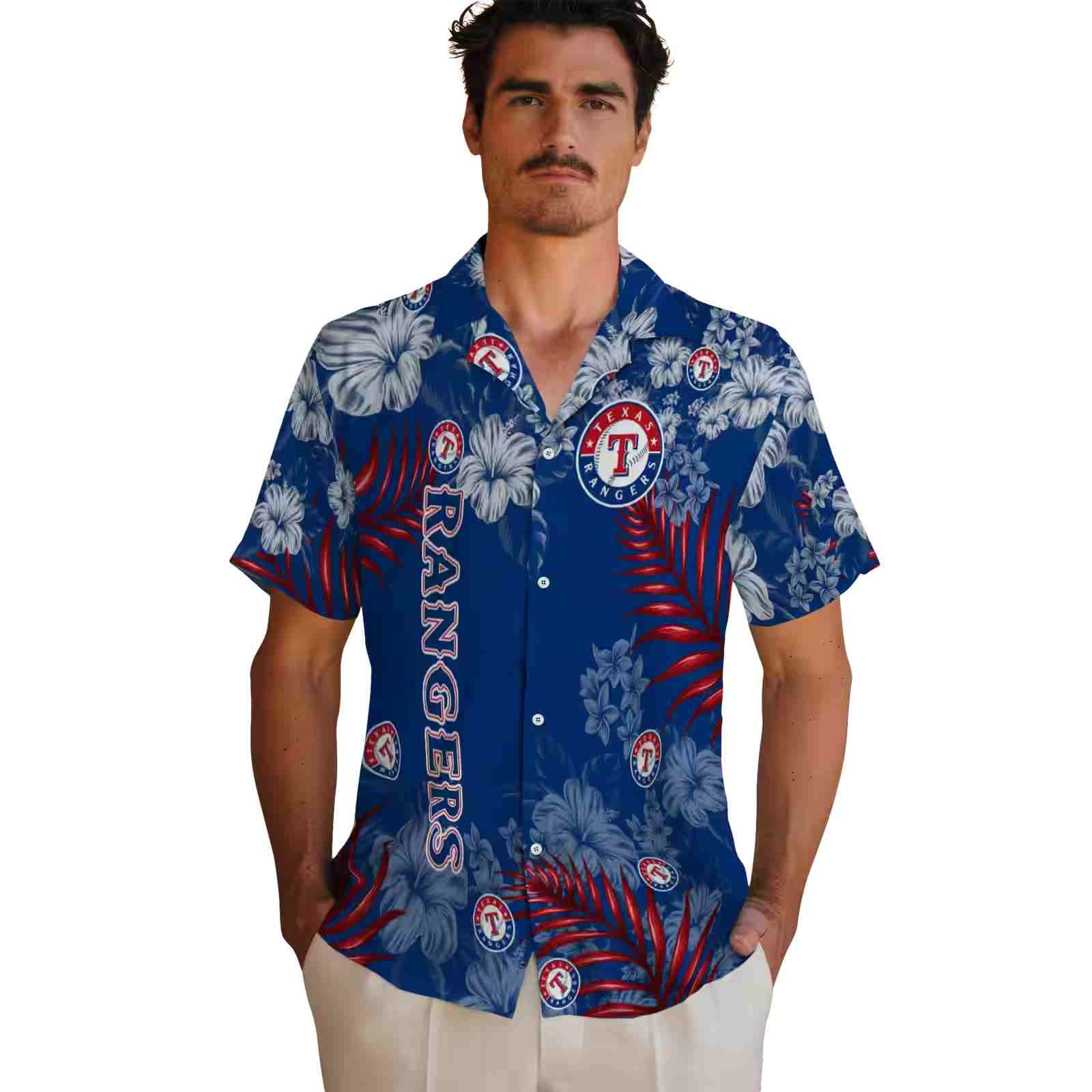 texas rangers hibiscus print blue hawaiian shirt fashion forward