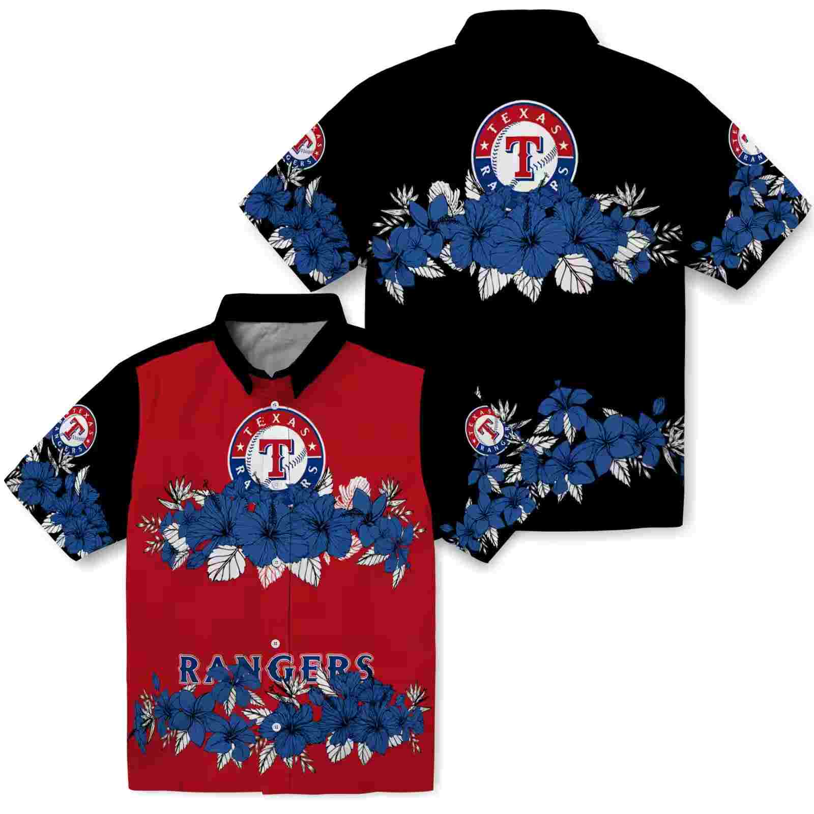 texas rangers hibiscus stripe blue black hawaiian shirt high quality