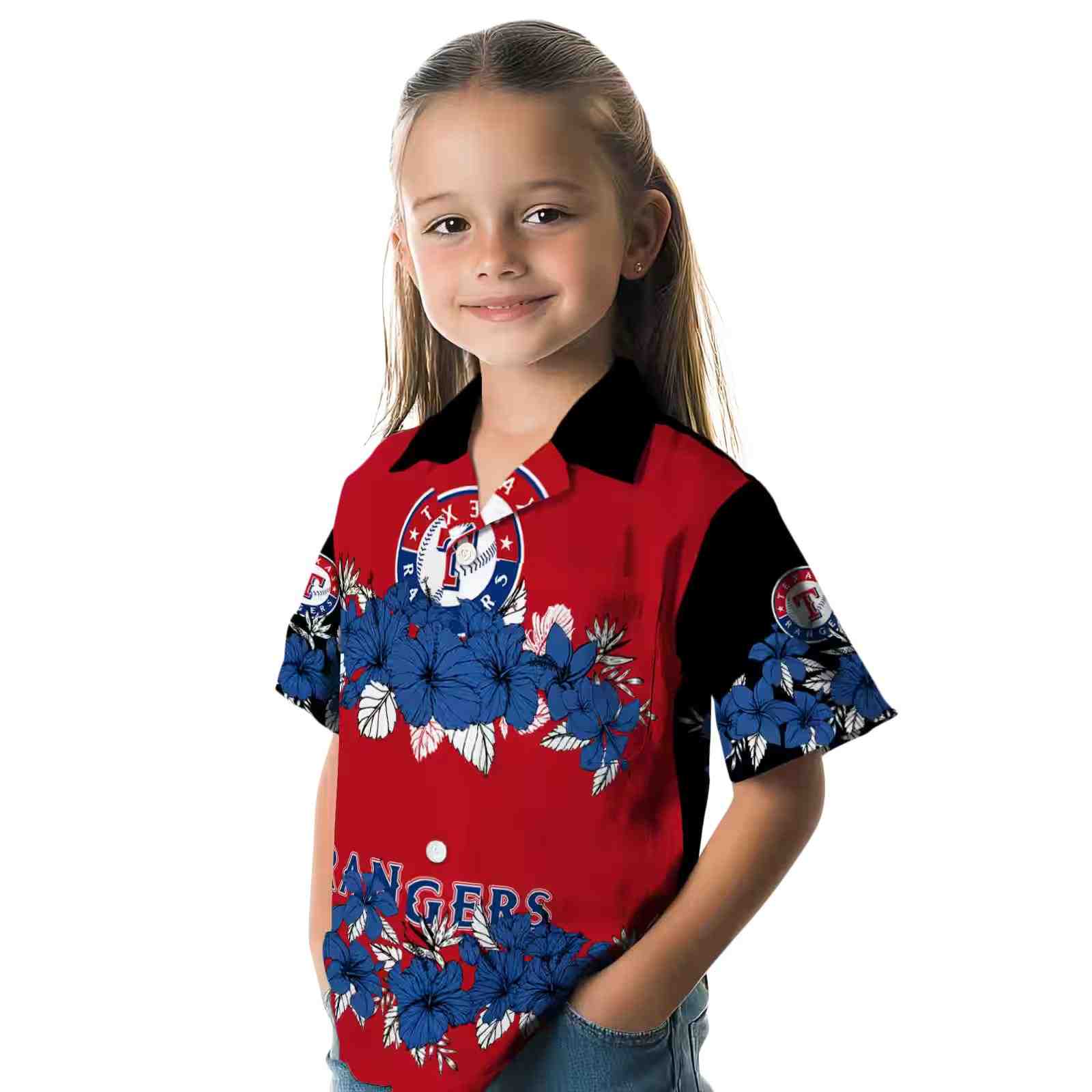 texas rangers hibiscus stripe blue black hawaiian shirt premium grade