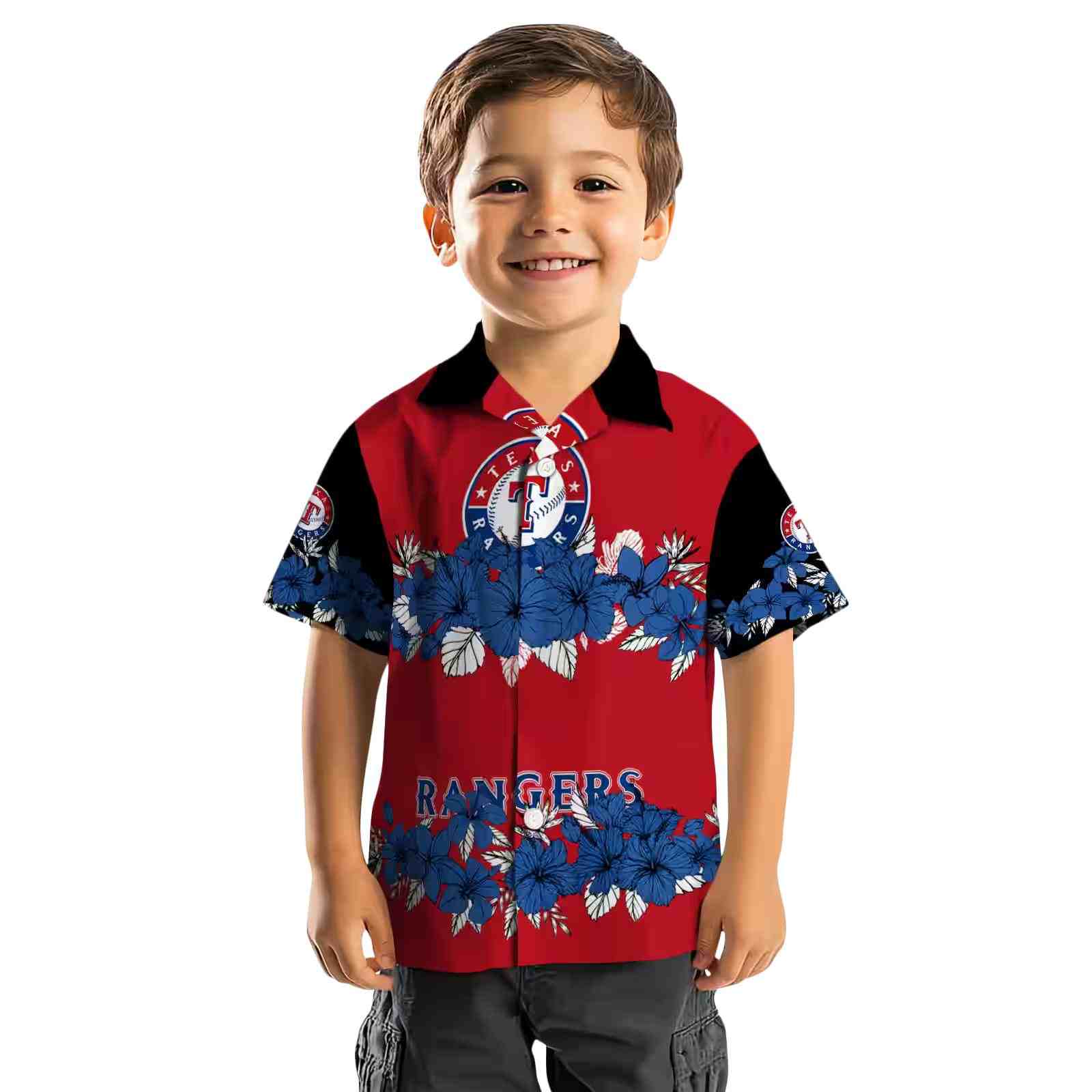 texas rangers hibiscus stripe blue black hawaiian shirt top rated