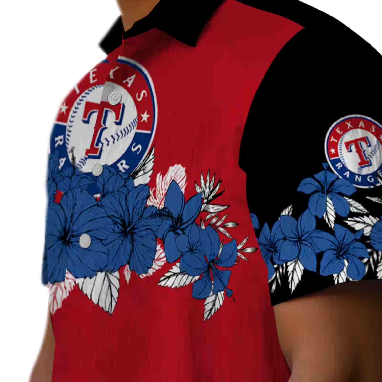 texas rangers hibiscus stripe blue black hawaiian shirt trendy