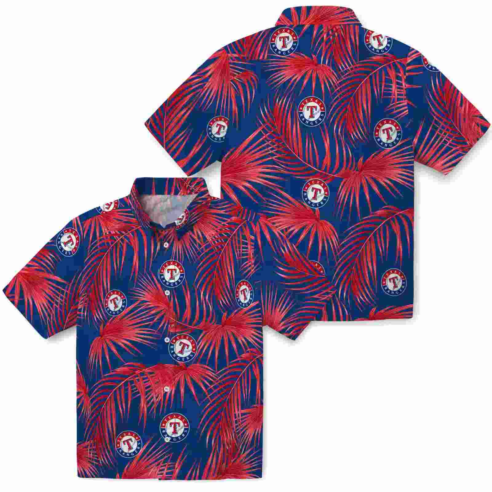 texas rangers leafy palms blue hawaiian shirt high quality