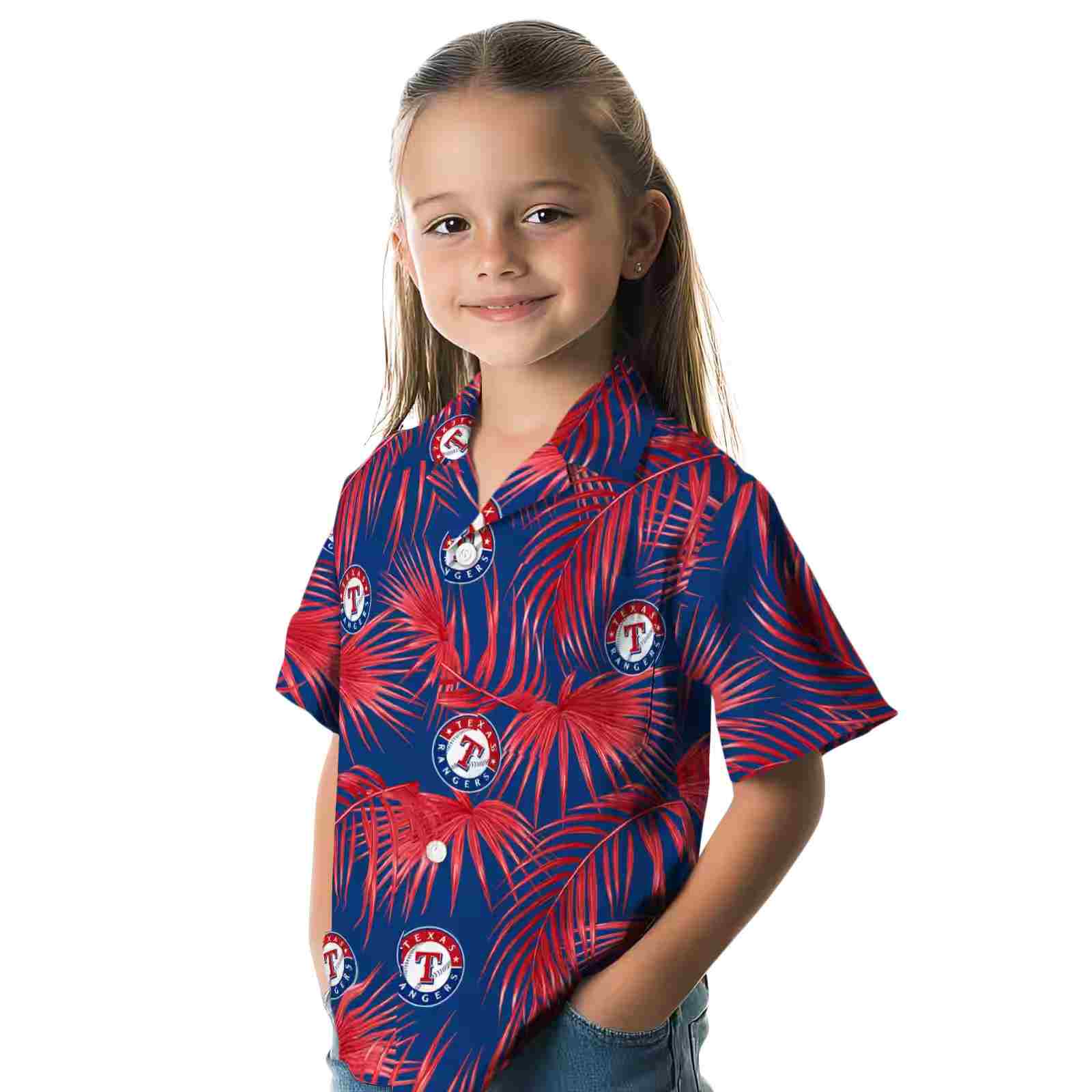 texas rangers leafy palms blue hawaiian shirt premium grade