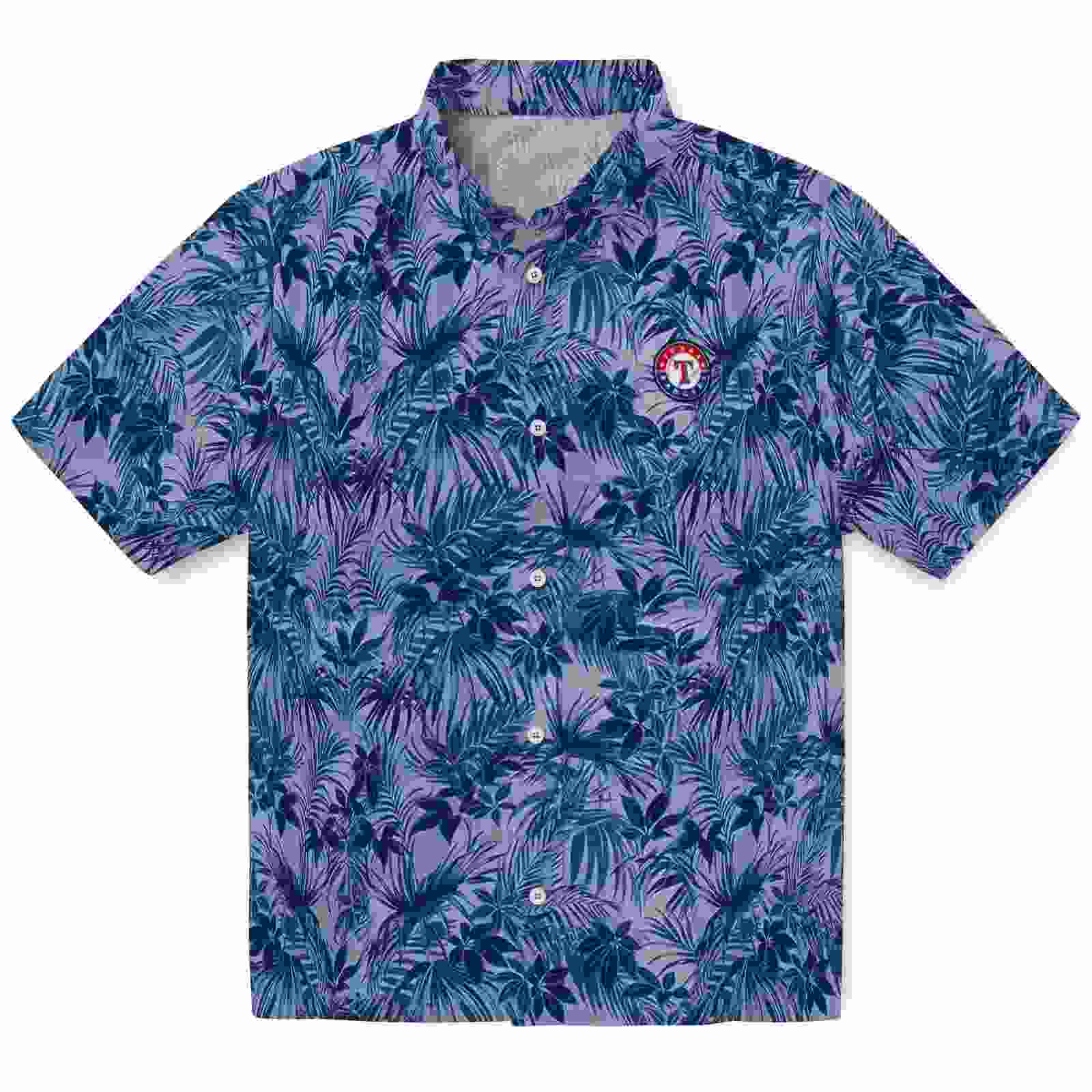 Texas Rangers Leafy Pattern Blue Hawaiian Shirt