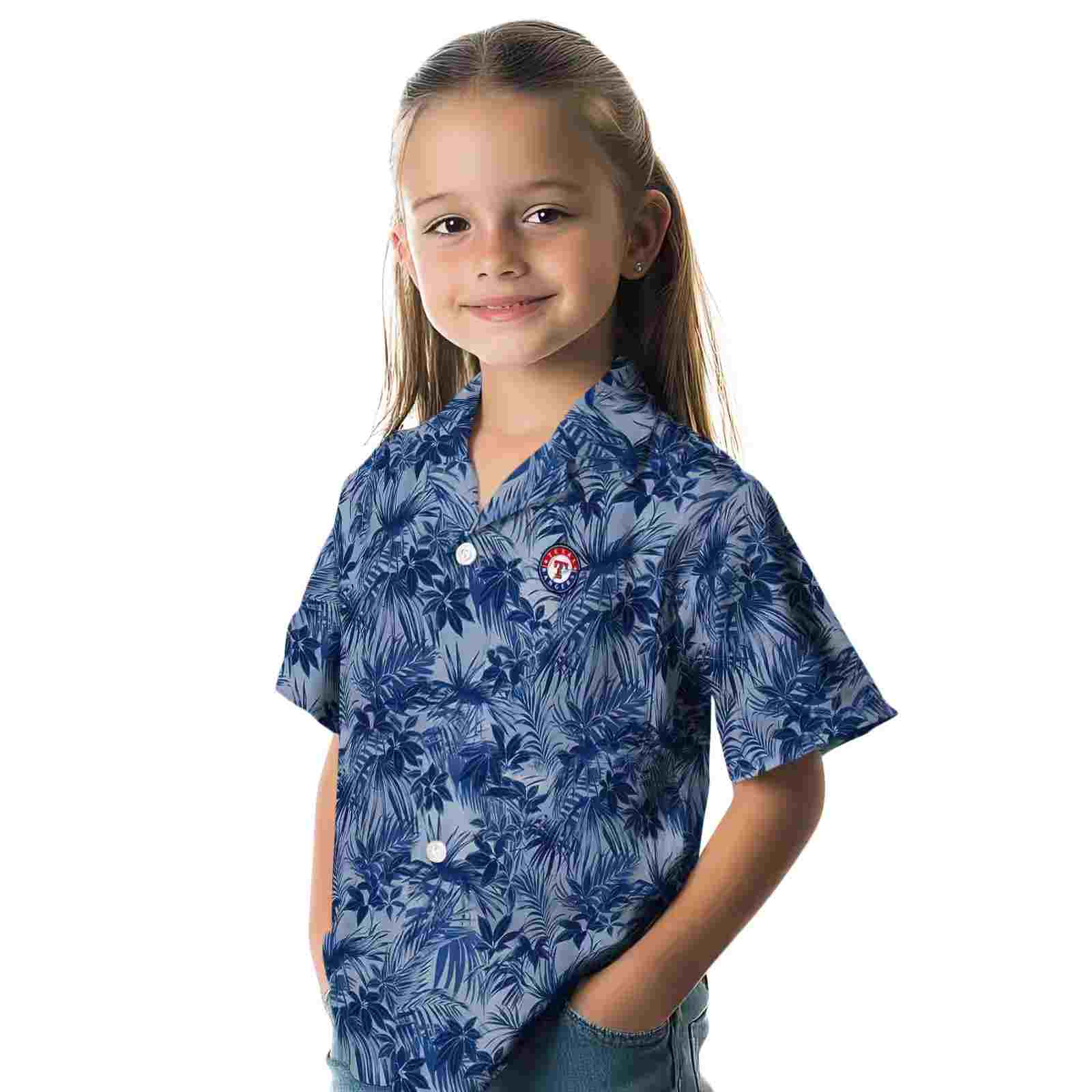 texas rangers leafy pattern blue hawaiian shirt premium grade