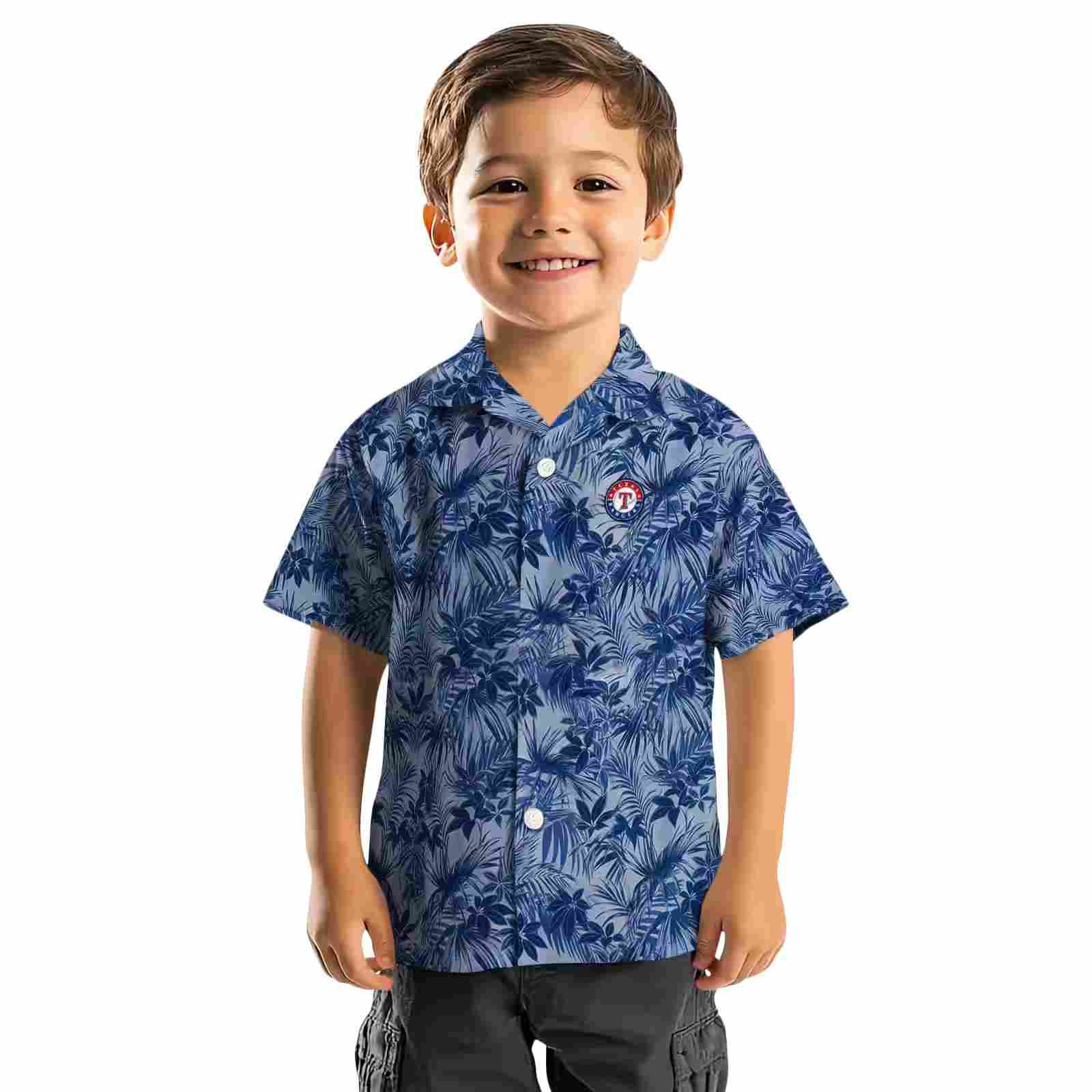 texas rangers leafy pattern blue hawaiian shirt top rated