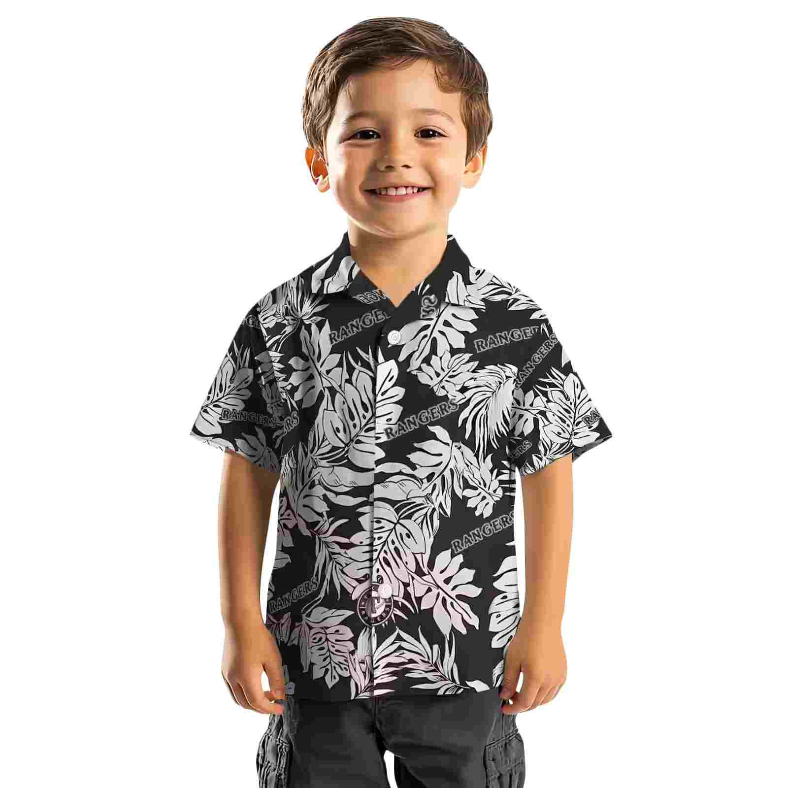 texas rangers monstera leaf pattern black hawaiian shirt top rated